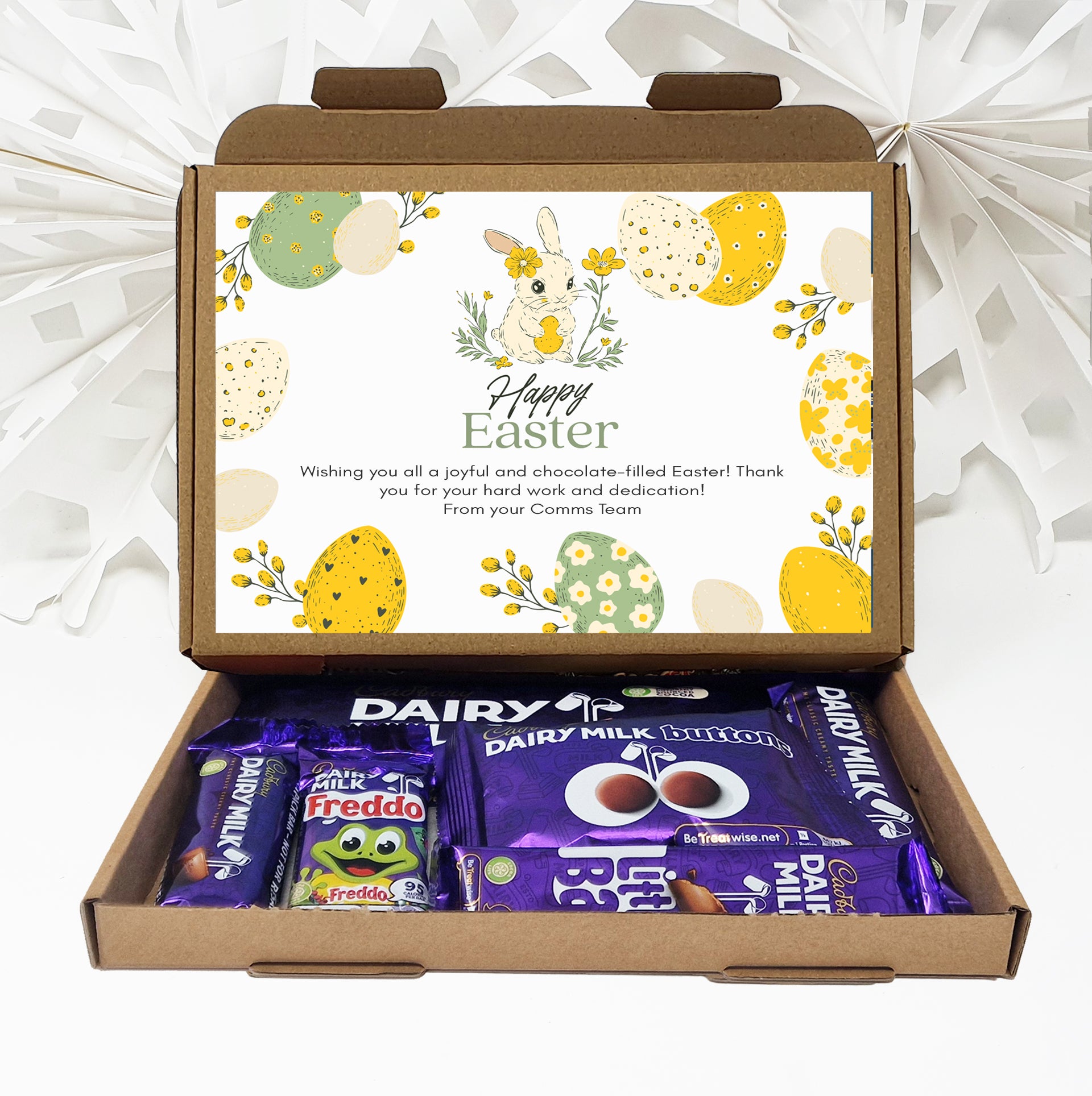 Personalised Easter Chocolate Treat Box – Mini Eggs, Lindt, Cadbury | Letterbox Gift for Chocoholics | Custom Easter Treats & Gifts