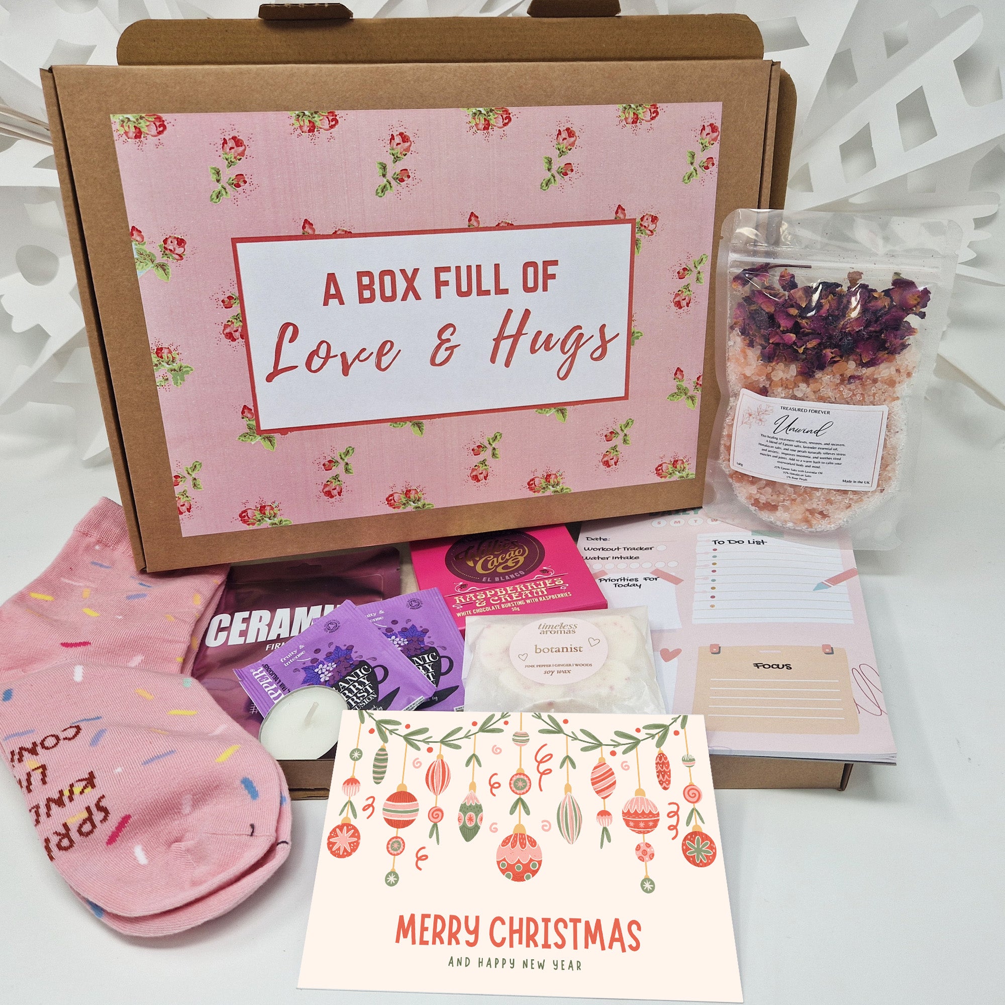 Personalised Pamper Treat Box Letterbox Gift Hug in a Box Hamper Worry Birthday, Thinking of You, Missing you Floral