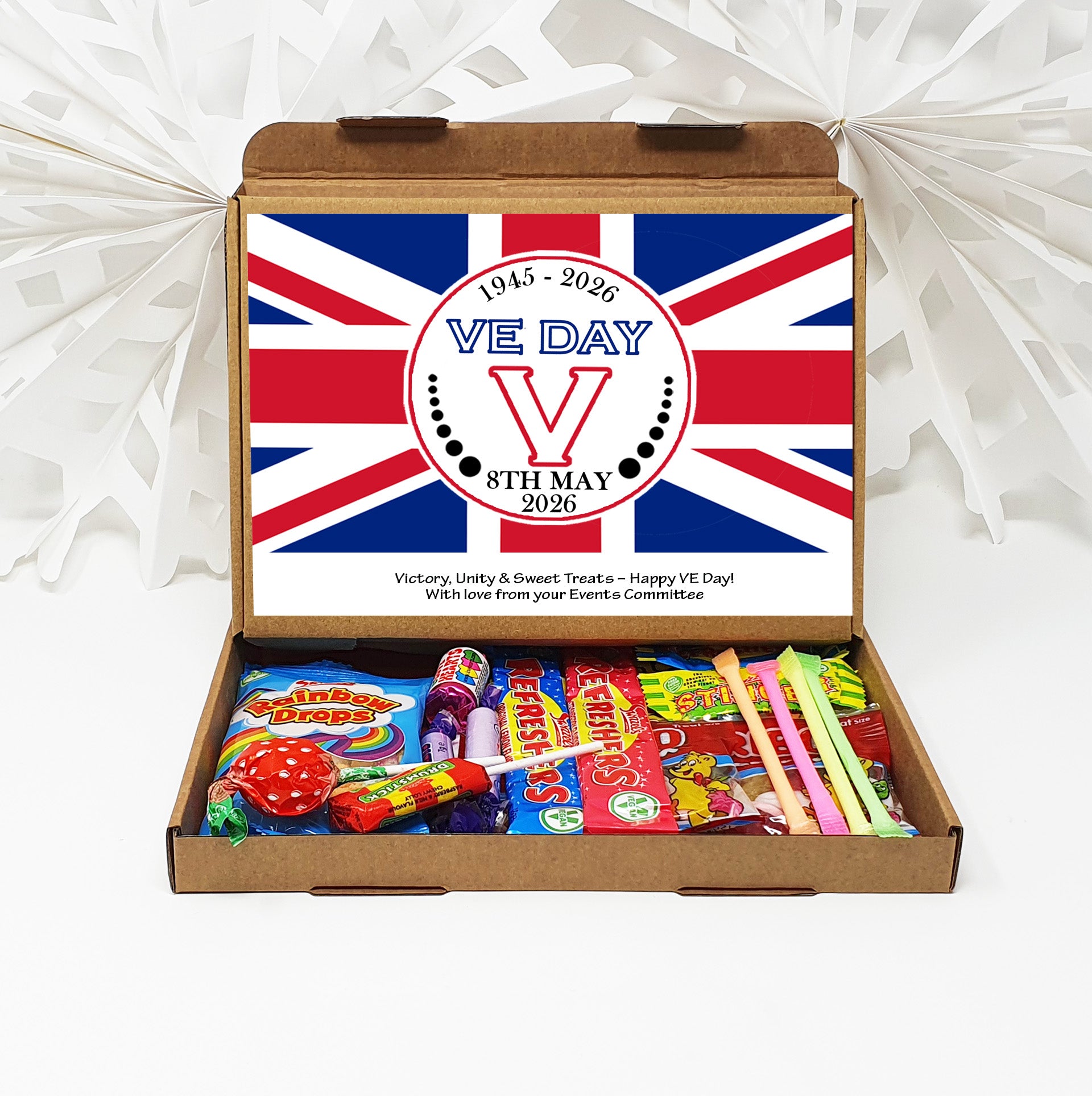 Personalised VE Day Treat Box – British Sweets, Chocolates & Biscuits | Letterbox Gift for History Lovers | WWII Remembrance Treats Gifts