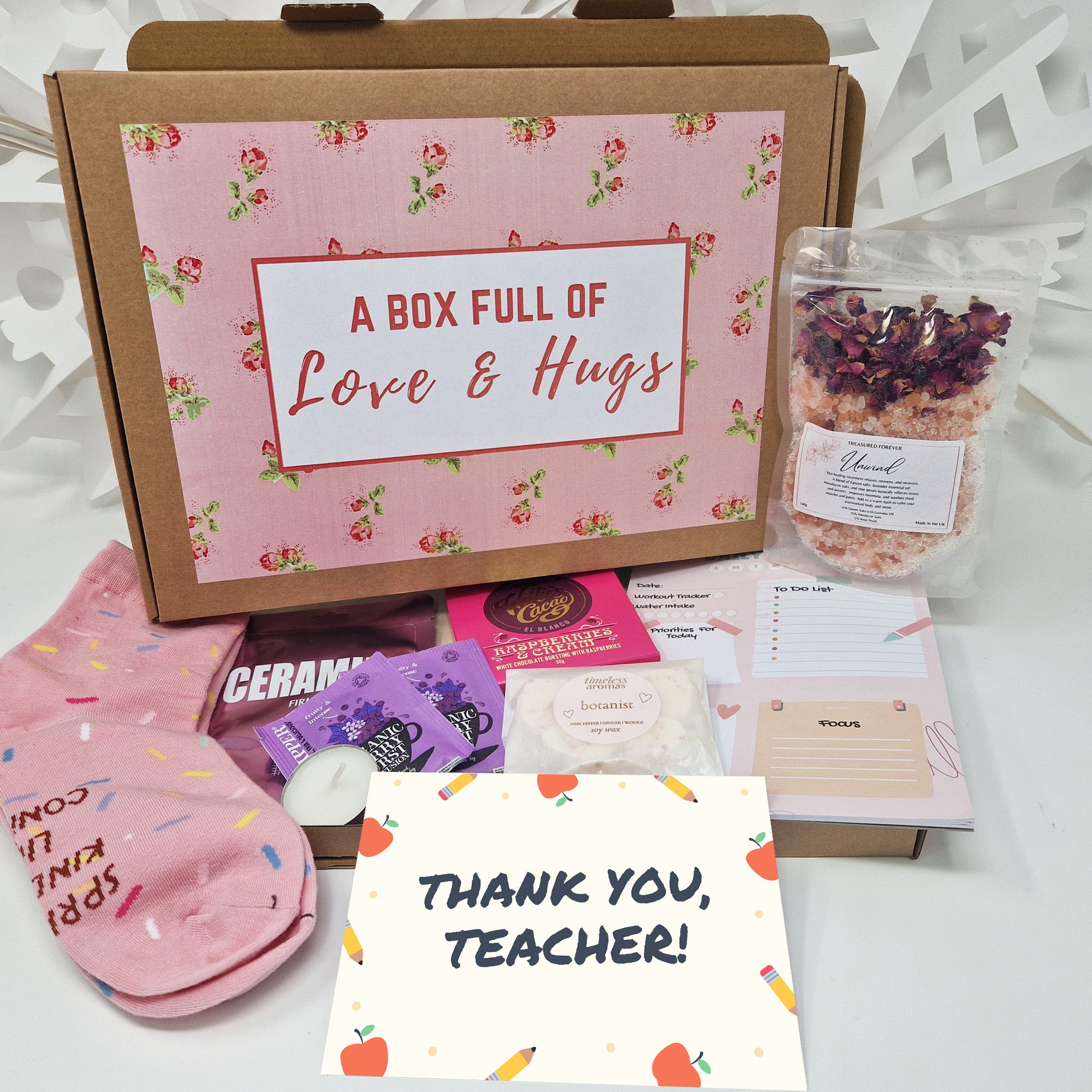 Personalised Pamper Treat Box Letterbox Gift Hug in a Box Hamper Worry Birthday, Thinking of You, Missing you Floral