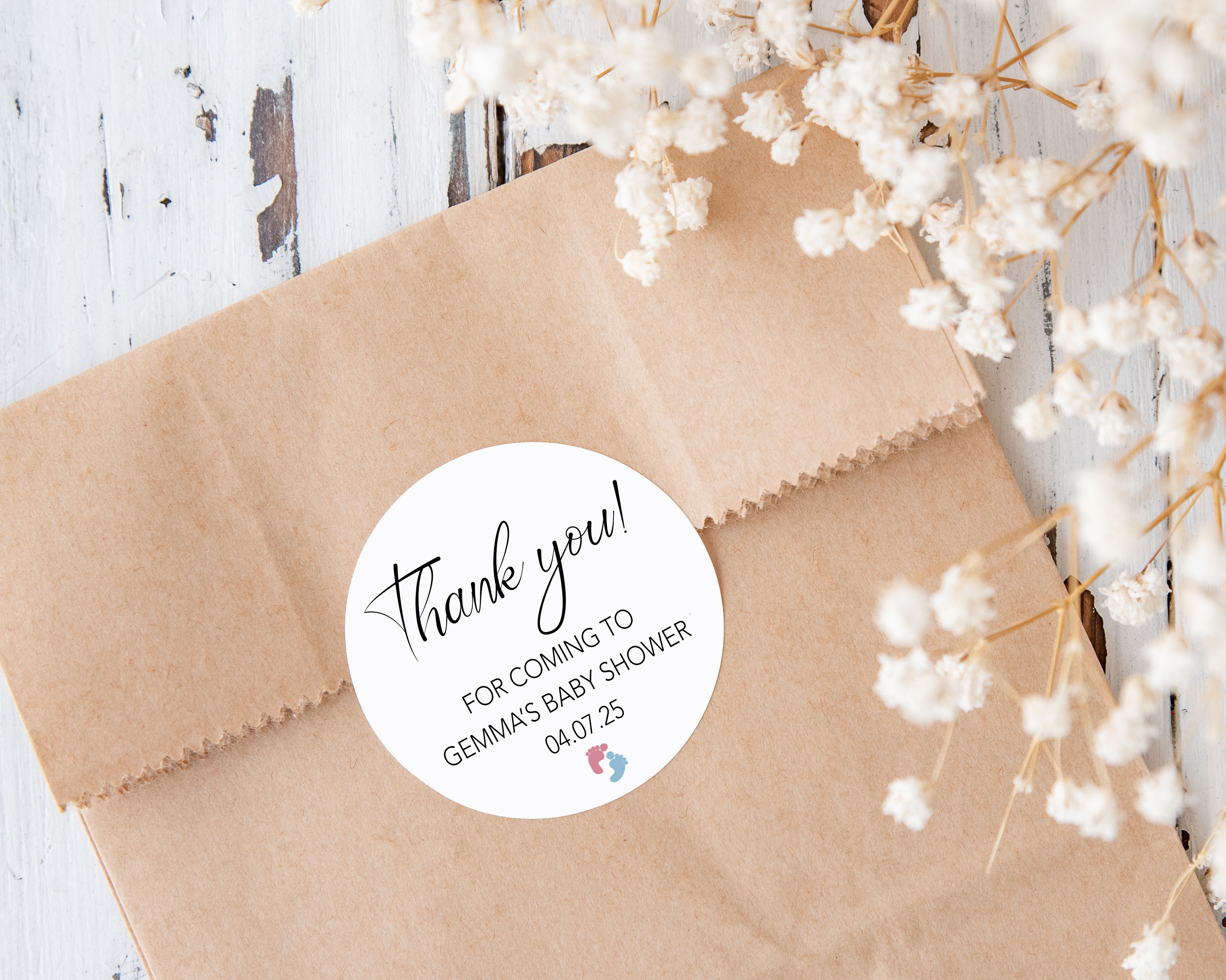 Personalised Baby Shower Stickers x 24, Baby Shower Favour Bag Stickers, Sweet Bag Stickers, Cake Bag Stickers, Treat Bag Stickers
