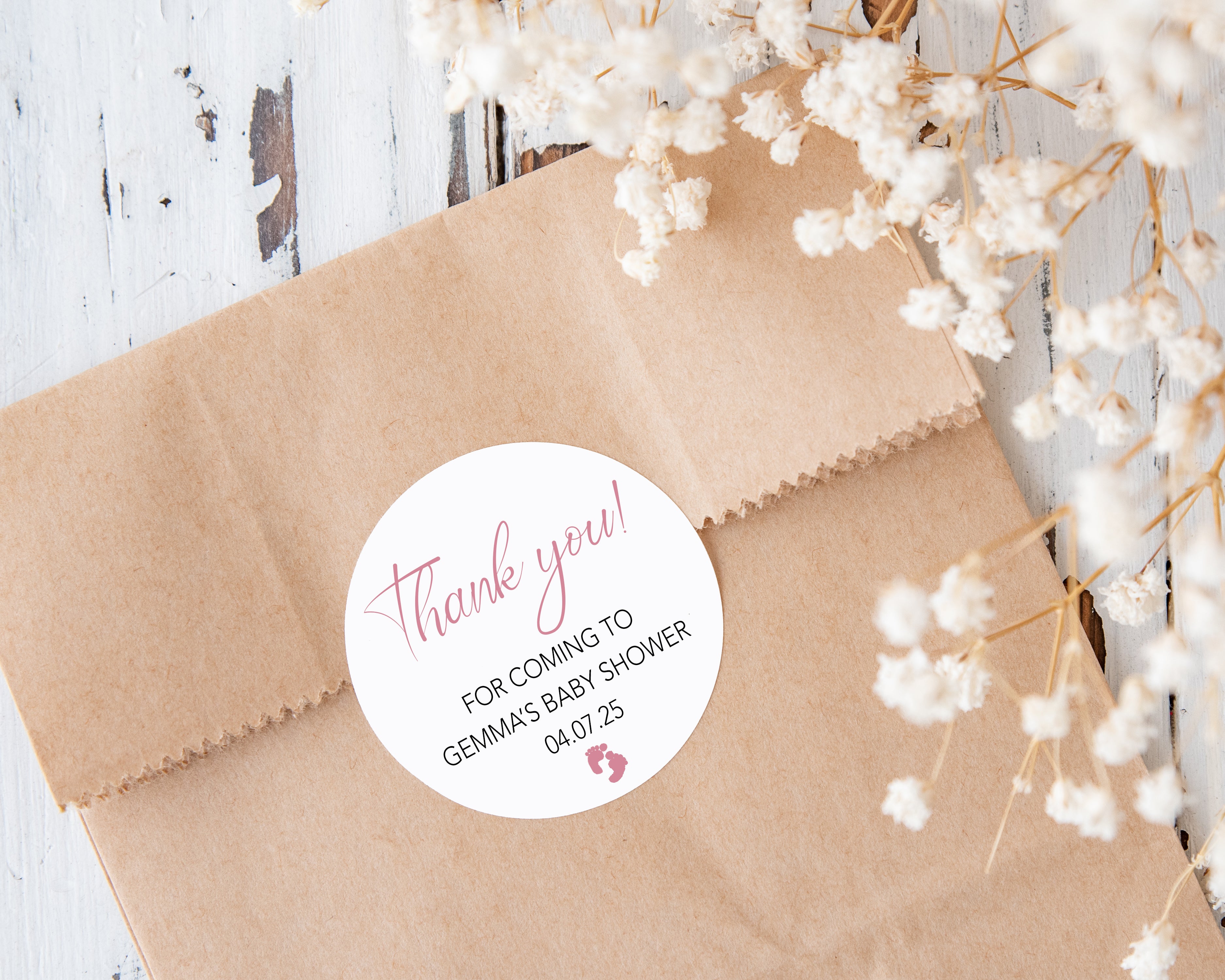Personalised Baby Shower Stickers x 24, Baby Shower Favour Bag Stickers, Sweet Bag Stickers, Cake Bag Stickers, Treat Bag Stickers
