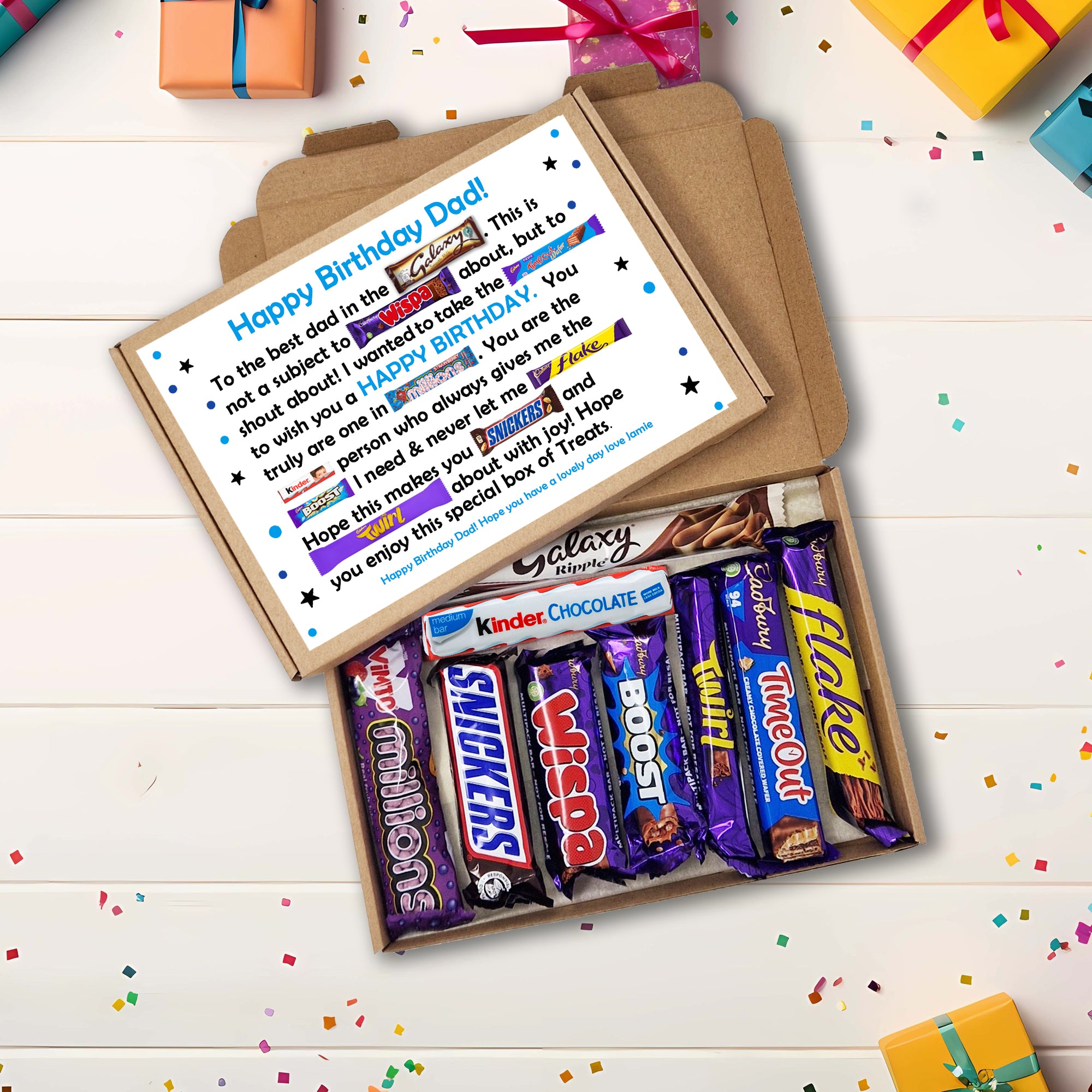 Personalised Chocolate Message Board for Dad – Birthday Gift – Father’s Day Get Well Soon Thank You Chocolate Gift Custom Chocolate Box Card