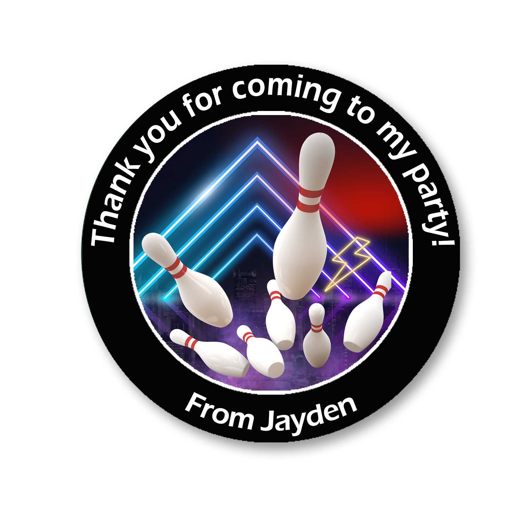 Personalised Bowling Party Stickers – Thank You Labels for Sweet Cones & Favour Bags