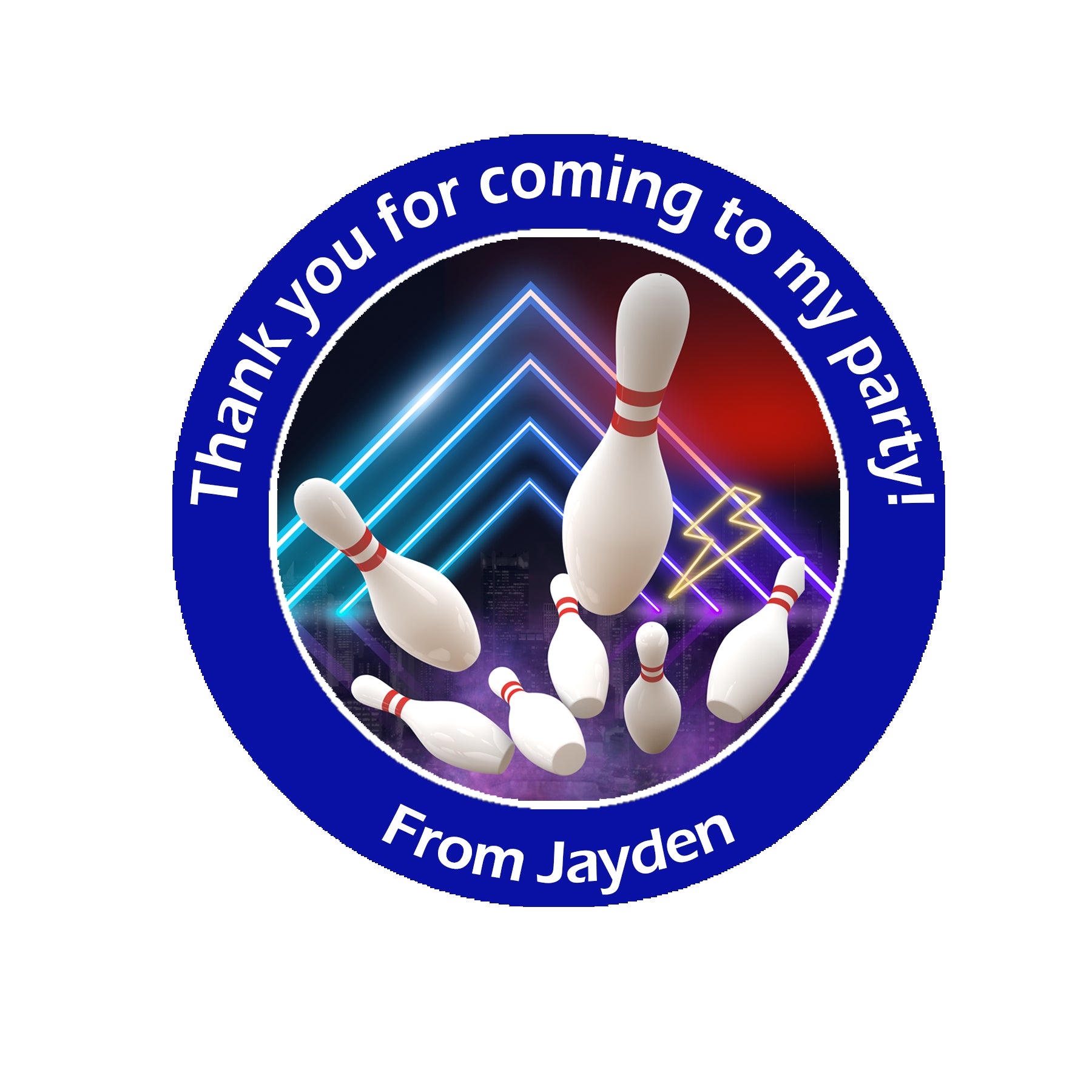 Personalised Bowling Party Stickers – Thank You Labels for Sweet Cones & Favour Bags