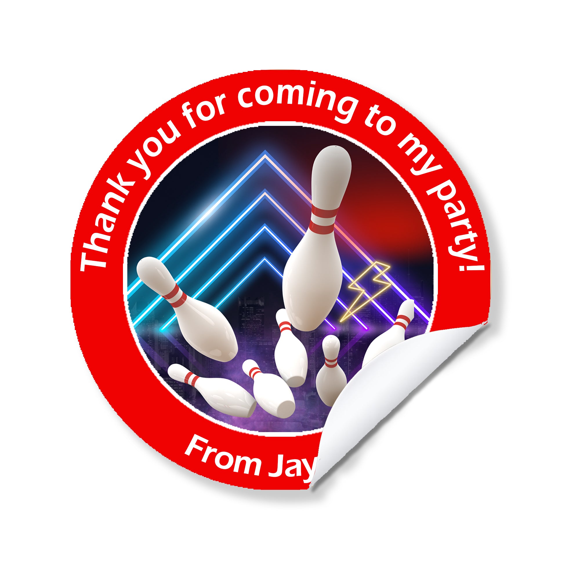 Personalised Bowling Party Stickers – Thank You Labels for Sweet Cones & Favour Bags