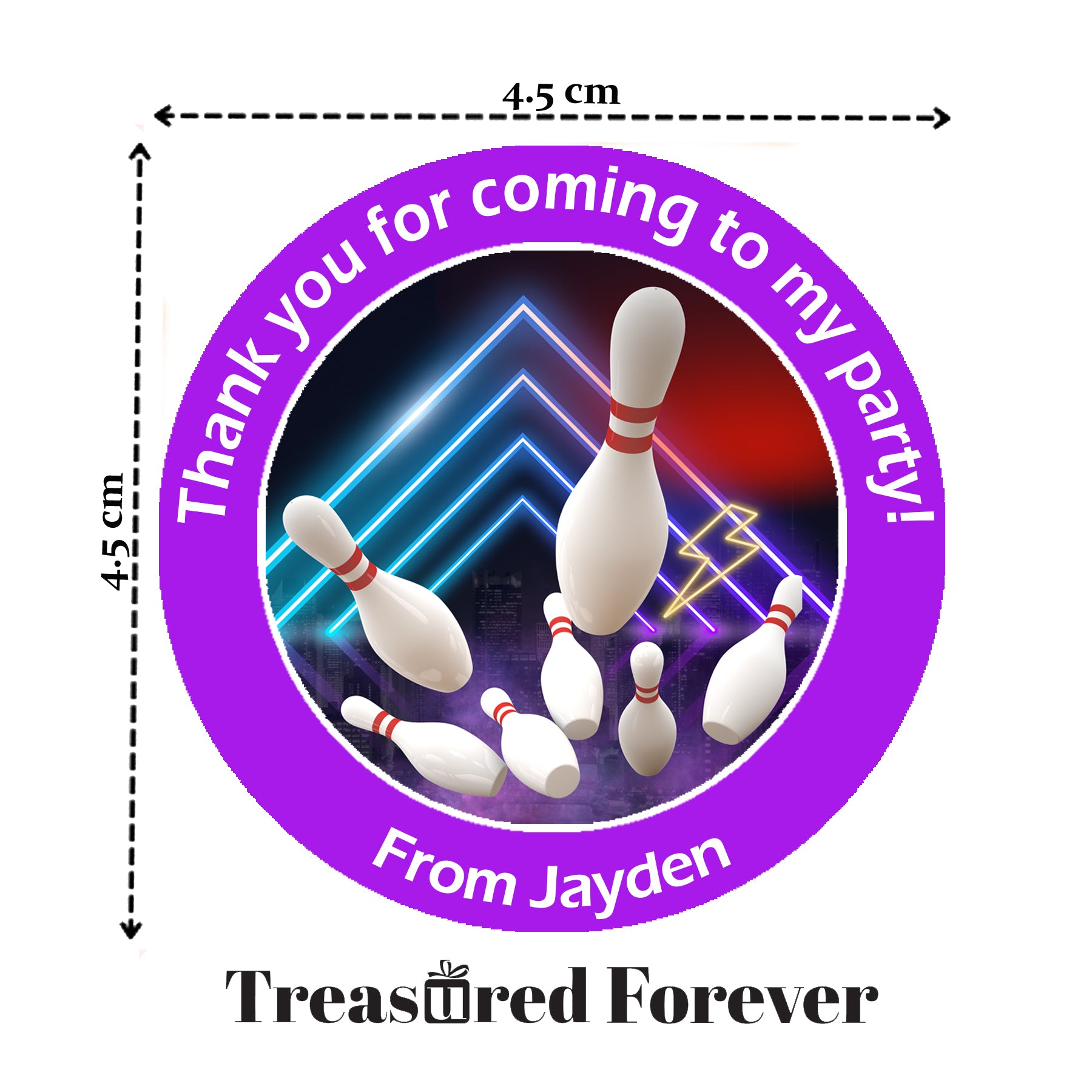 Personalised Bowling Party Stickers – Thank You Labels for Sweet Cones & Favour Bags