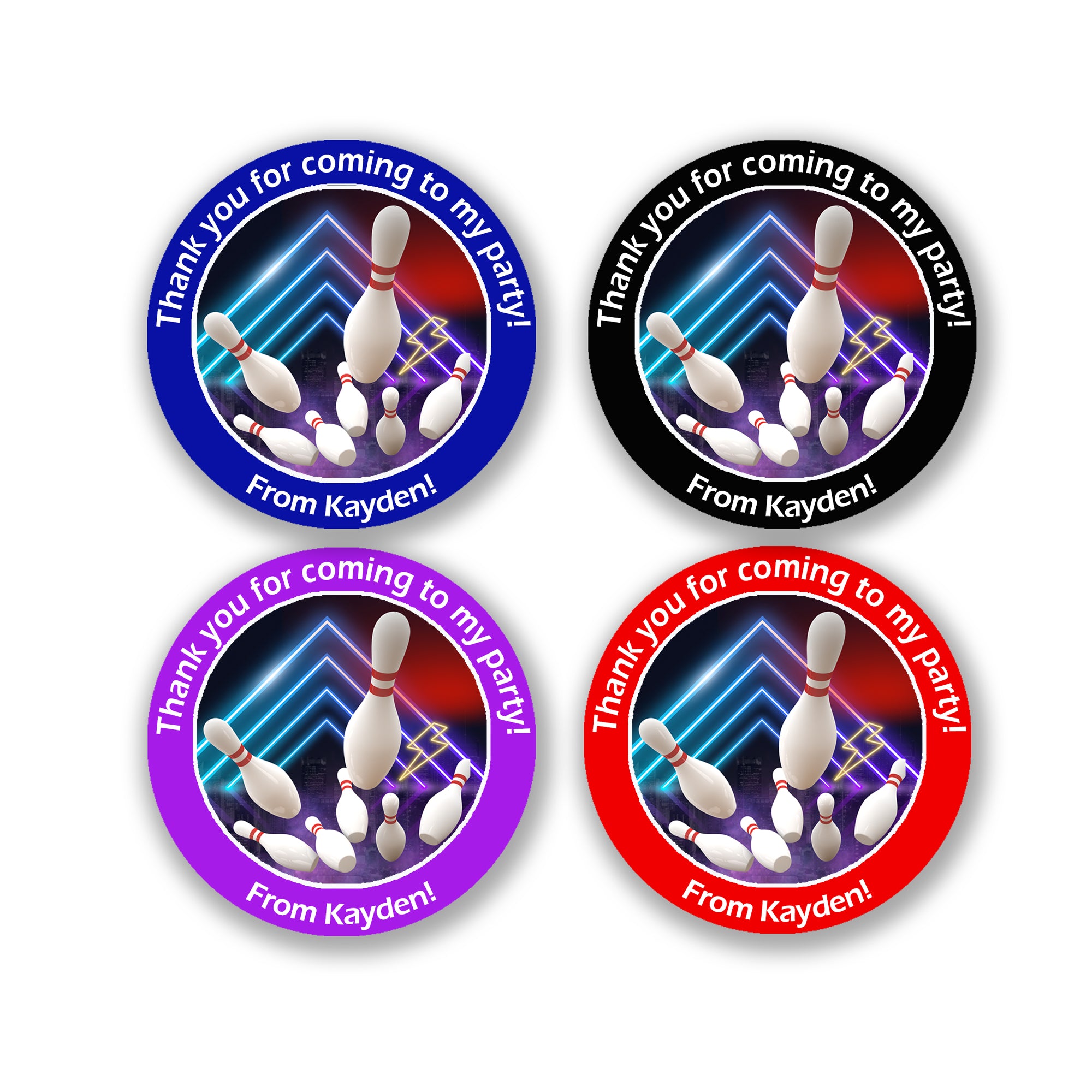 Personalised Bowling Party Stickers – Thank You Labels for Sweet Cones & Favour Bags