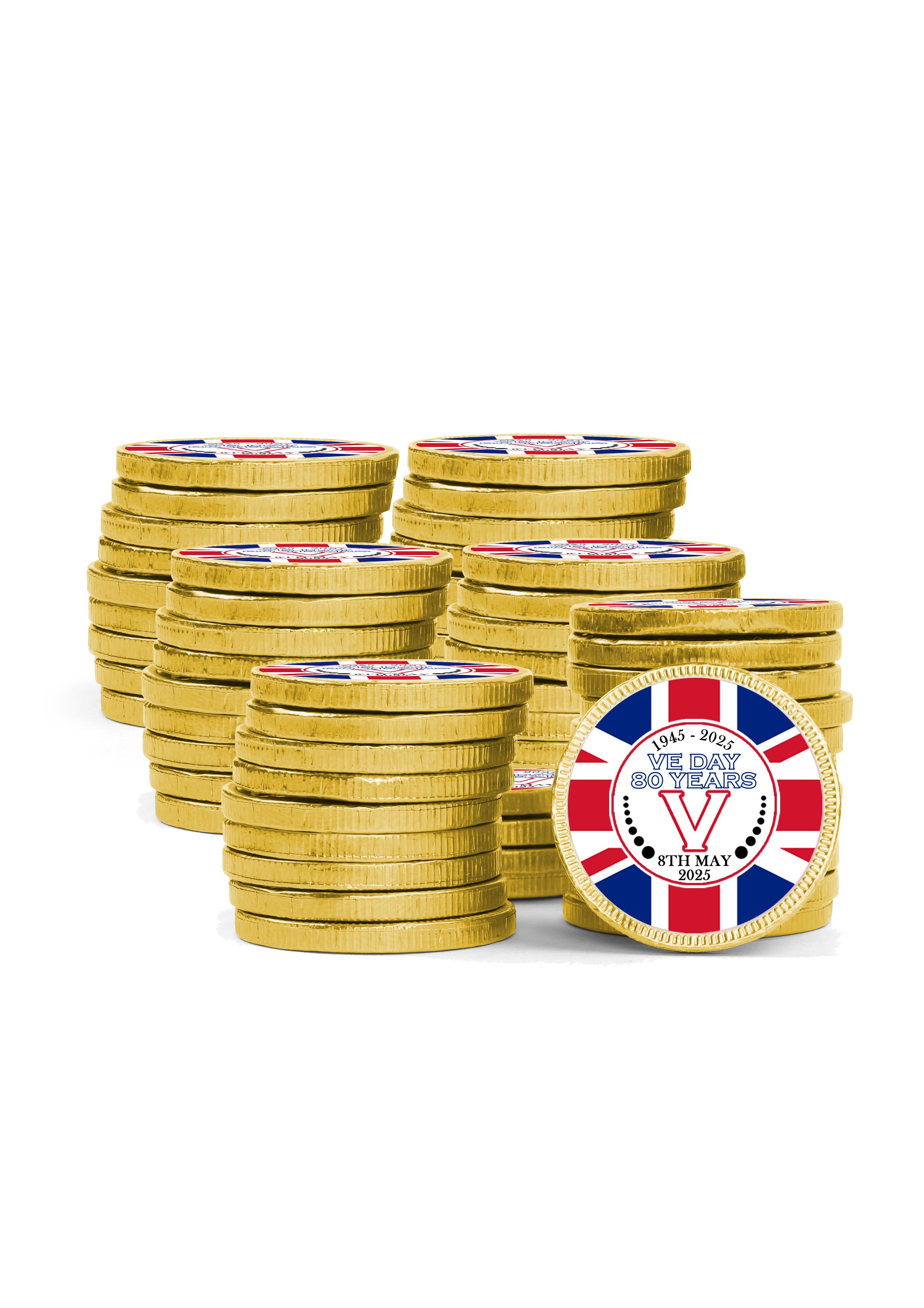 VE Day 80 Years Celebration Chocolate Coins chocolate Coins Luxury Gold foiled discs perfect for street parties! VE Day Party Decor Favours