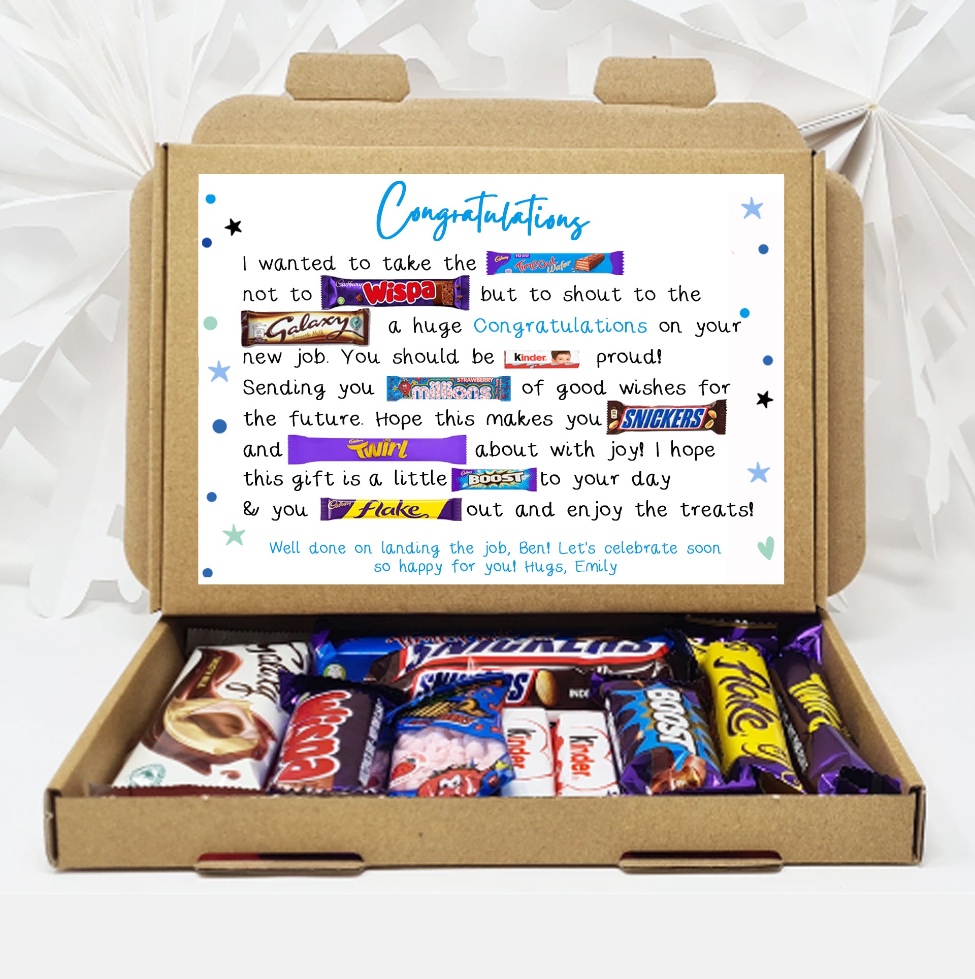 Personalised Congratulations on Your New Job Treat Box – Letterbox Gift Hug in a Box Hamper Chocolate Poem Unique Career Celebration Gift