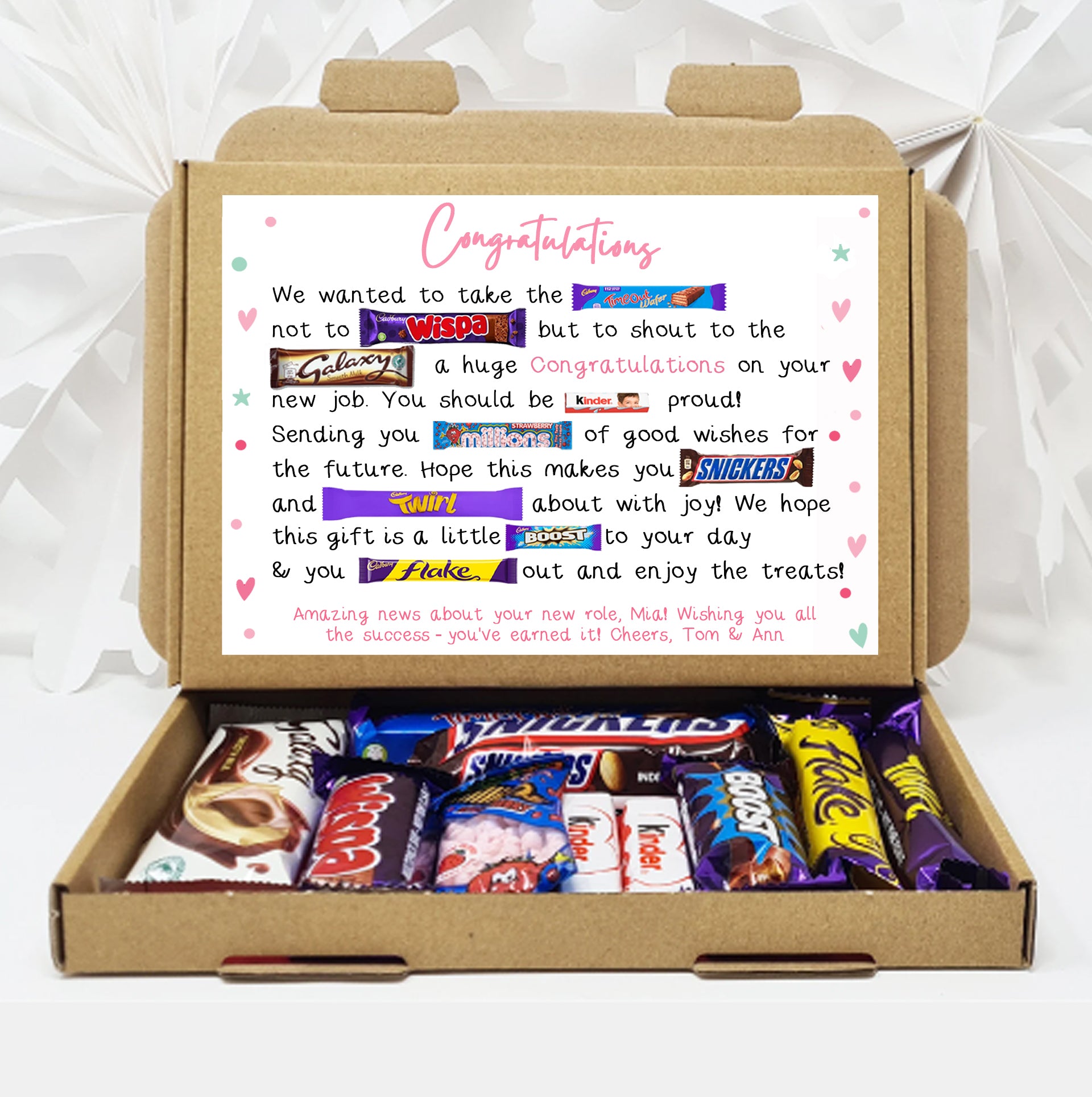 Personalised Congratulations on Your New Job Treat Box – Letterbox Gift Hug in a Box Hamper Chocolate Poem Unique Career Celebration Gift