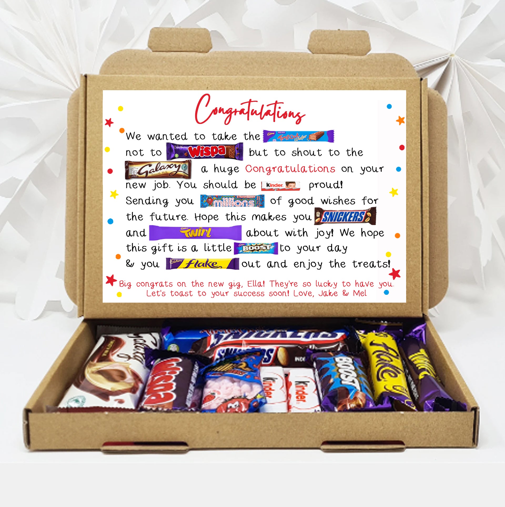Personalised Congratulations on Your New Job Treat Box – Letterbox Gift Hug in a Box Hamper Chocolate Poem Unique Career Celebration Gift