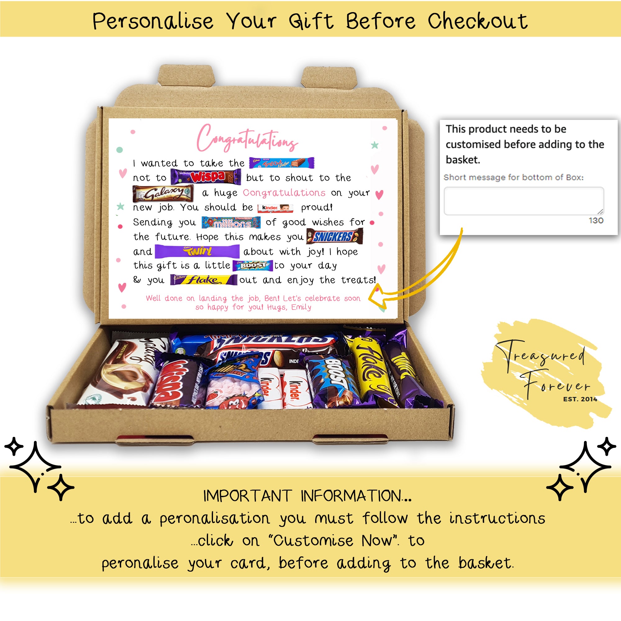 Personalised Congratulations on Your New Job Treat Box – Letterbox Gift Hug in a Box Hamper Chocolate Poem Unique Career Celebration Gift