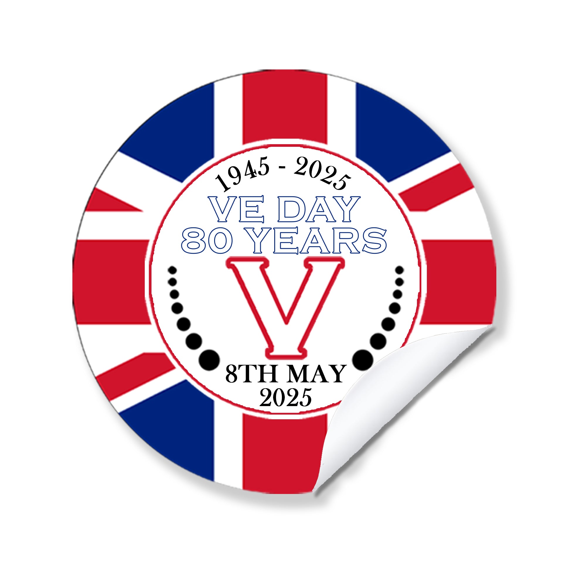 VE Day 80 Years Celebration Sticker Sheet perfect for street parties! VE Day Party Decor Sizes 4.5cm / 3.7cm