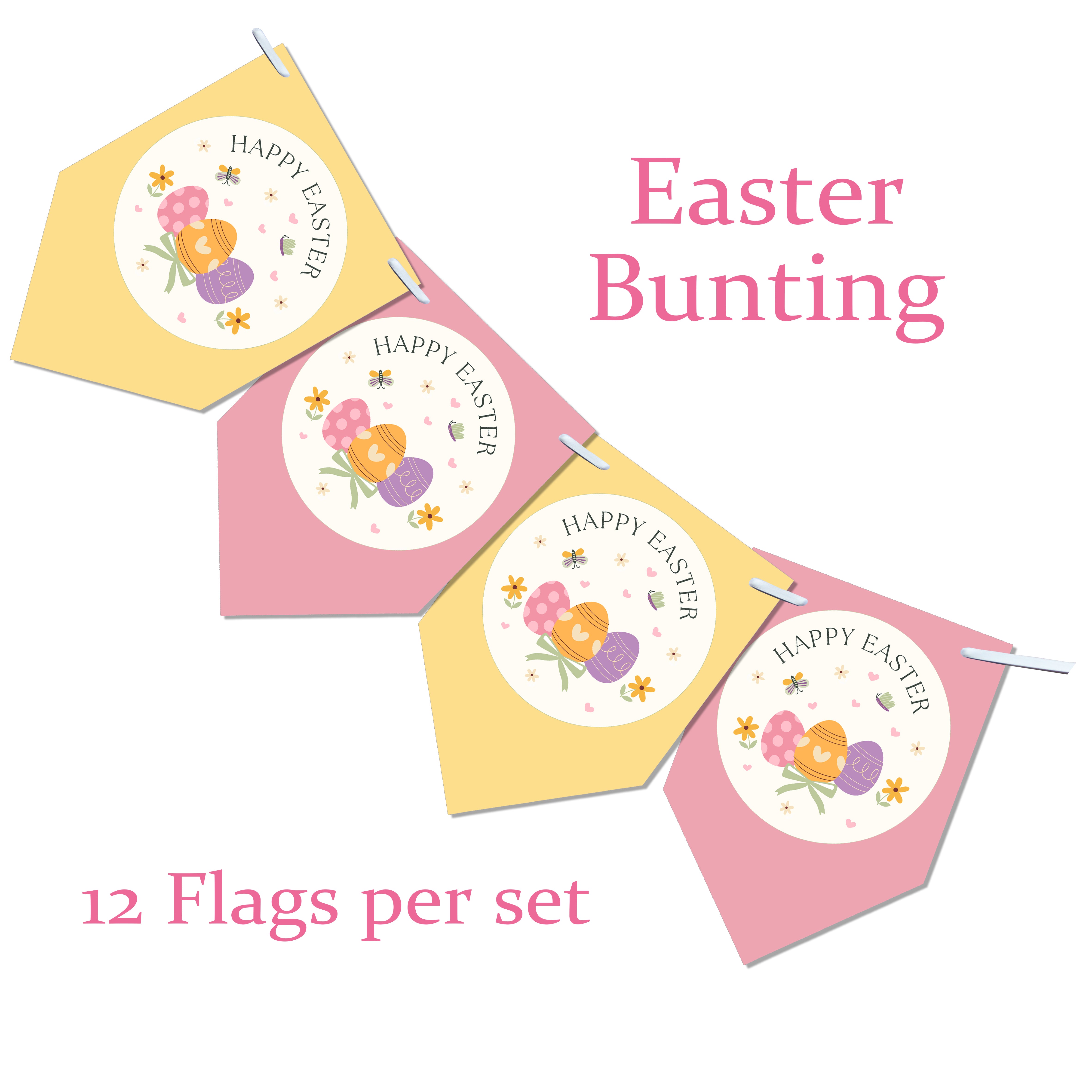 Happy Easter Spring Bunting - Easter Party Decoration Egg Hunt - Pastel Pendant Banner - Home & Garden Decor - 12 Flags