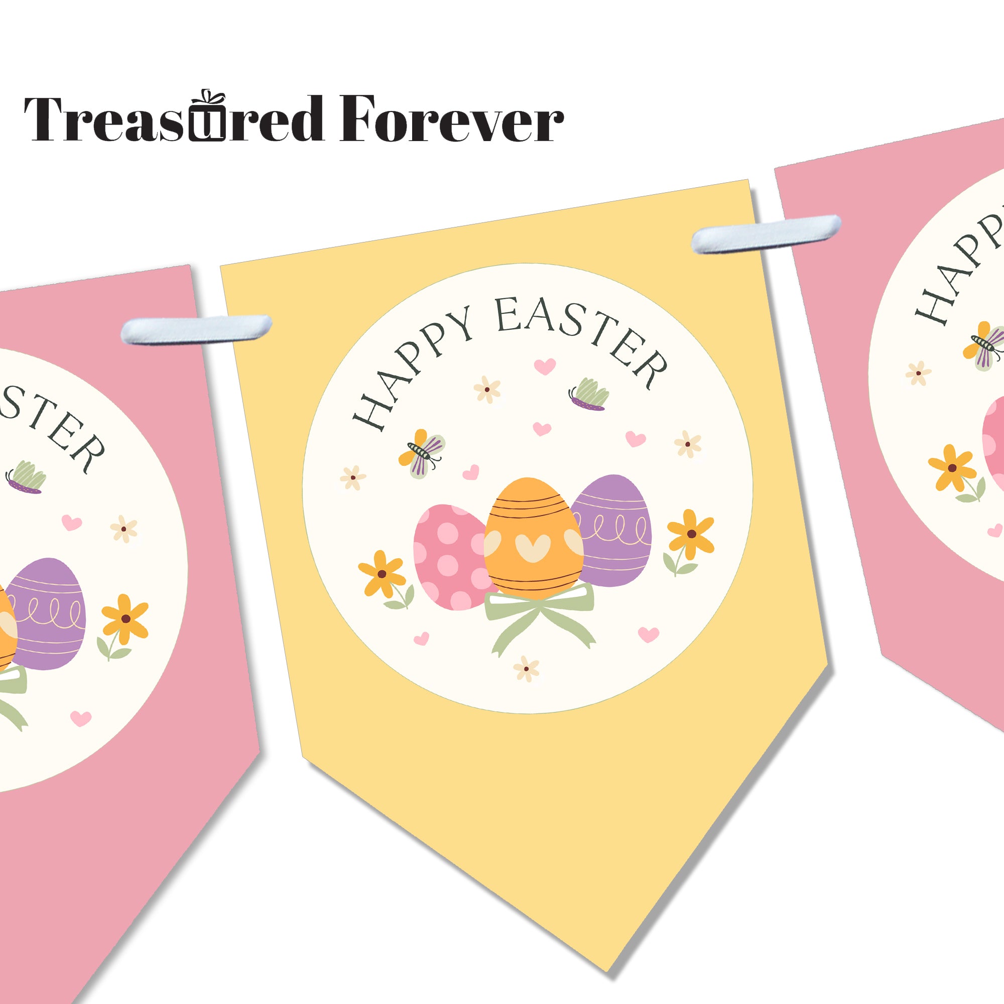 Happy Easter Spring Bunting - Easter Party Decoration Egg Hunt - Pastel Pendant Banner - Home & Garden Decor - 12 Flags