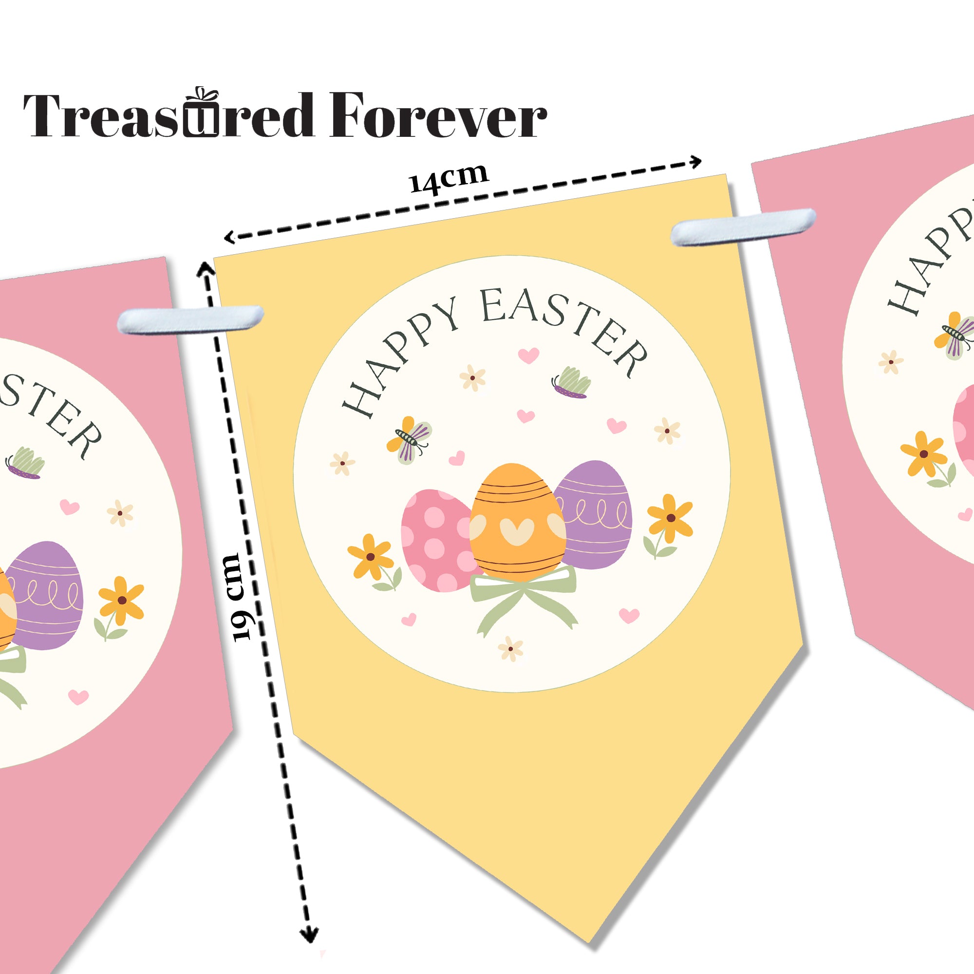 Happy Easter Spring Bunting - Easter Party Decoration Egg Hunt - Pastel Pendant Banner - Home & Garden Decor - 12 Flags