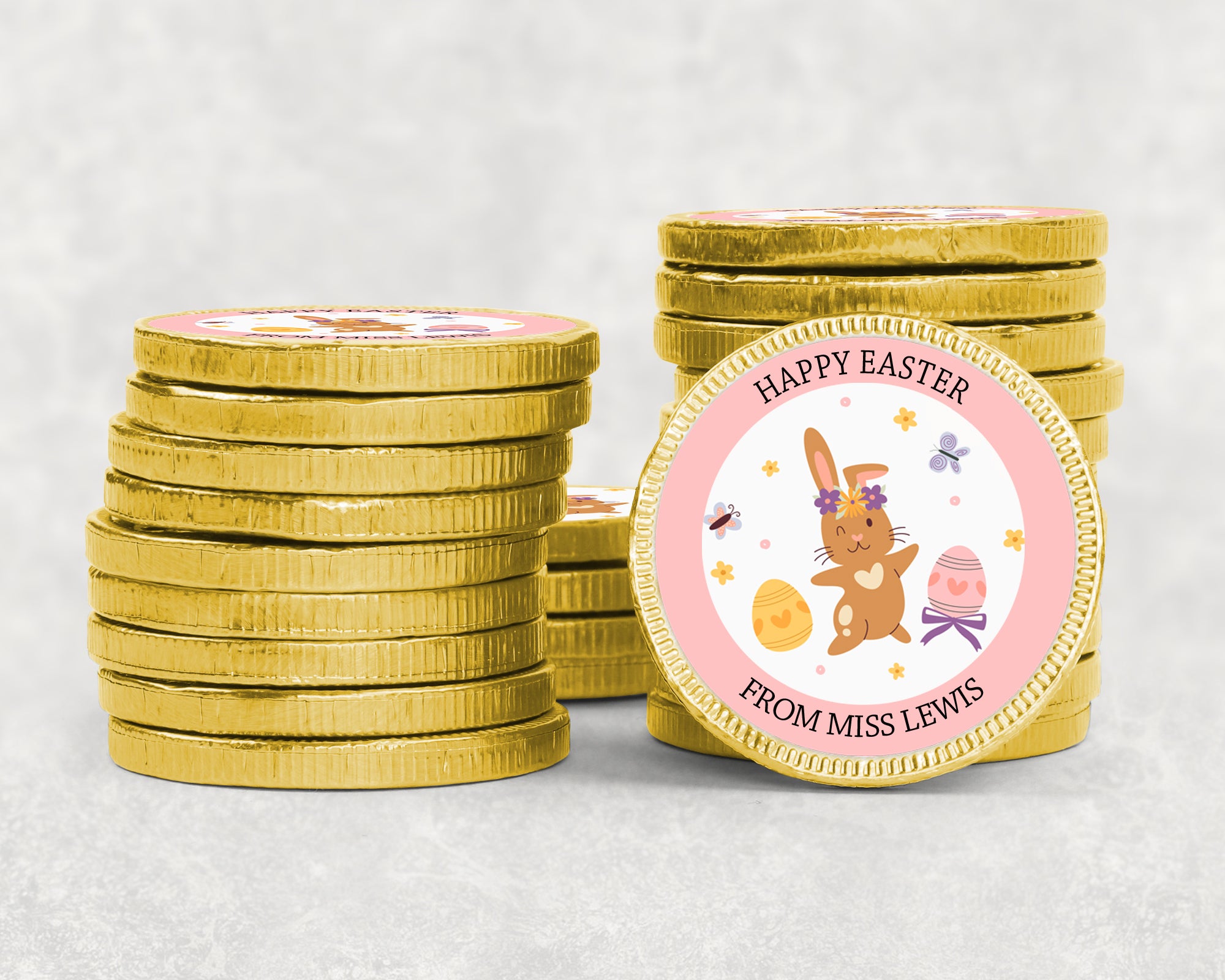 Personalised Easter chocolate Coins Luxury Gold foiled discs - gifting, Easter, gold - Easter Egg Hunt - Custom Gifts for Easter Baskets, Unique Easter Treats, Custom Name Coins
