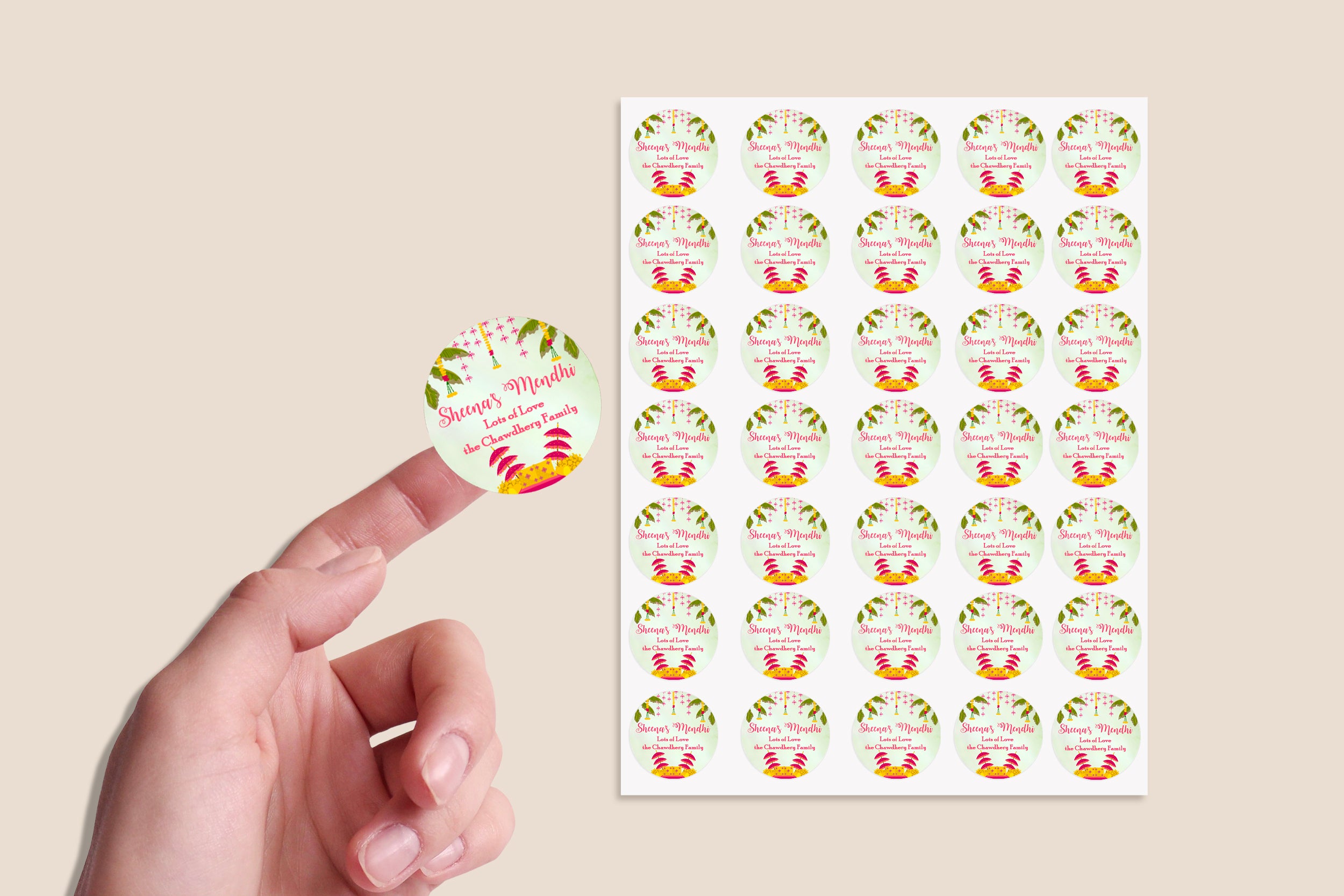 Personalised Mehendi / Mendhi Night Wedding Celebration Event Favour Gift x 35 Stickers