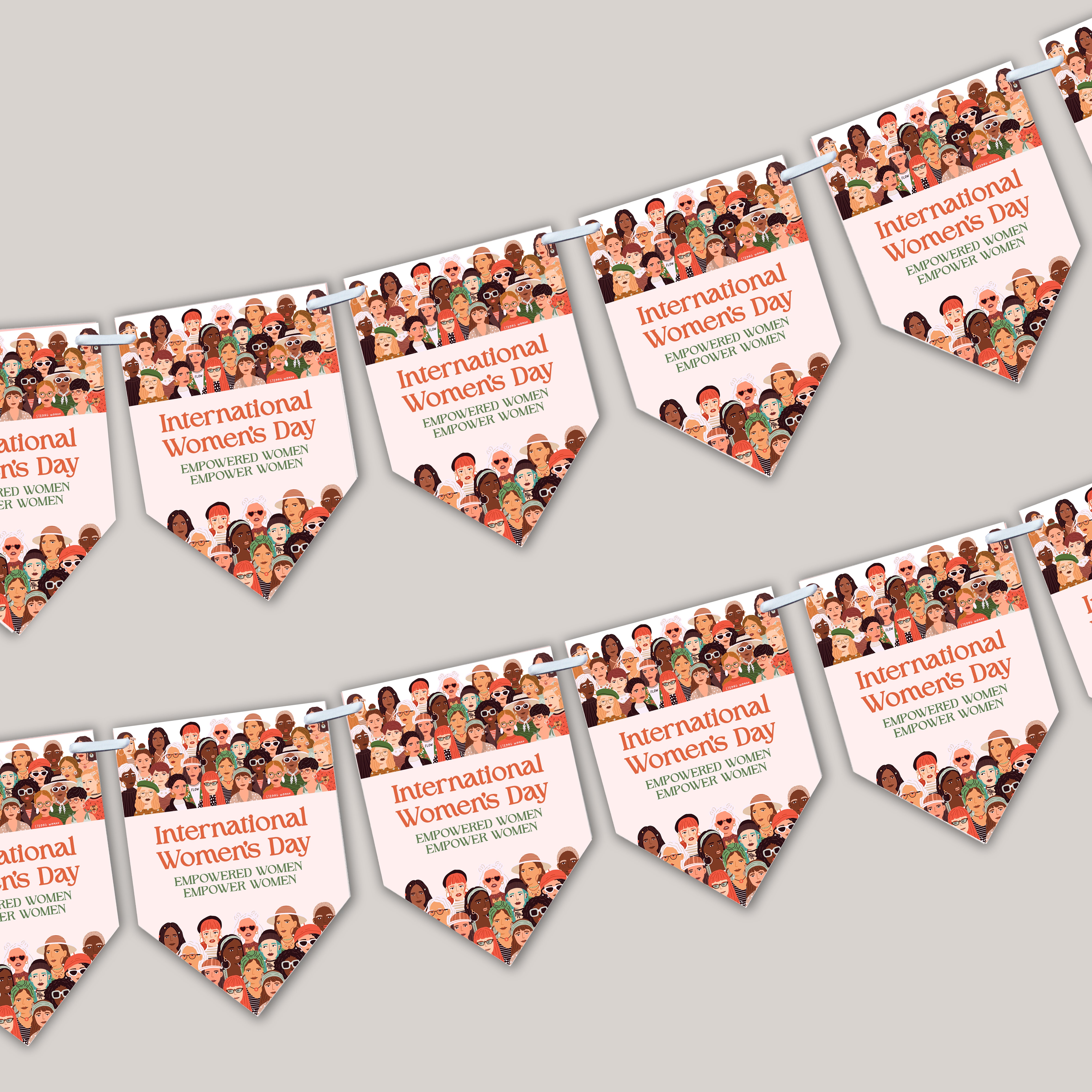 International Women's Day Bunting | 12-Flag Set (Approx. 2.5m) | Women's Day Decor | Celebration Banner | Women's Day Party Decoration women - Design 2