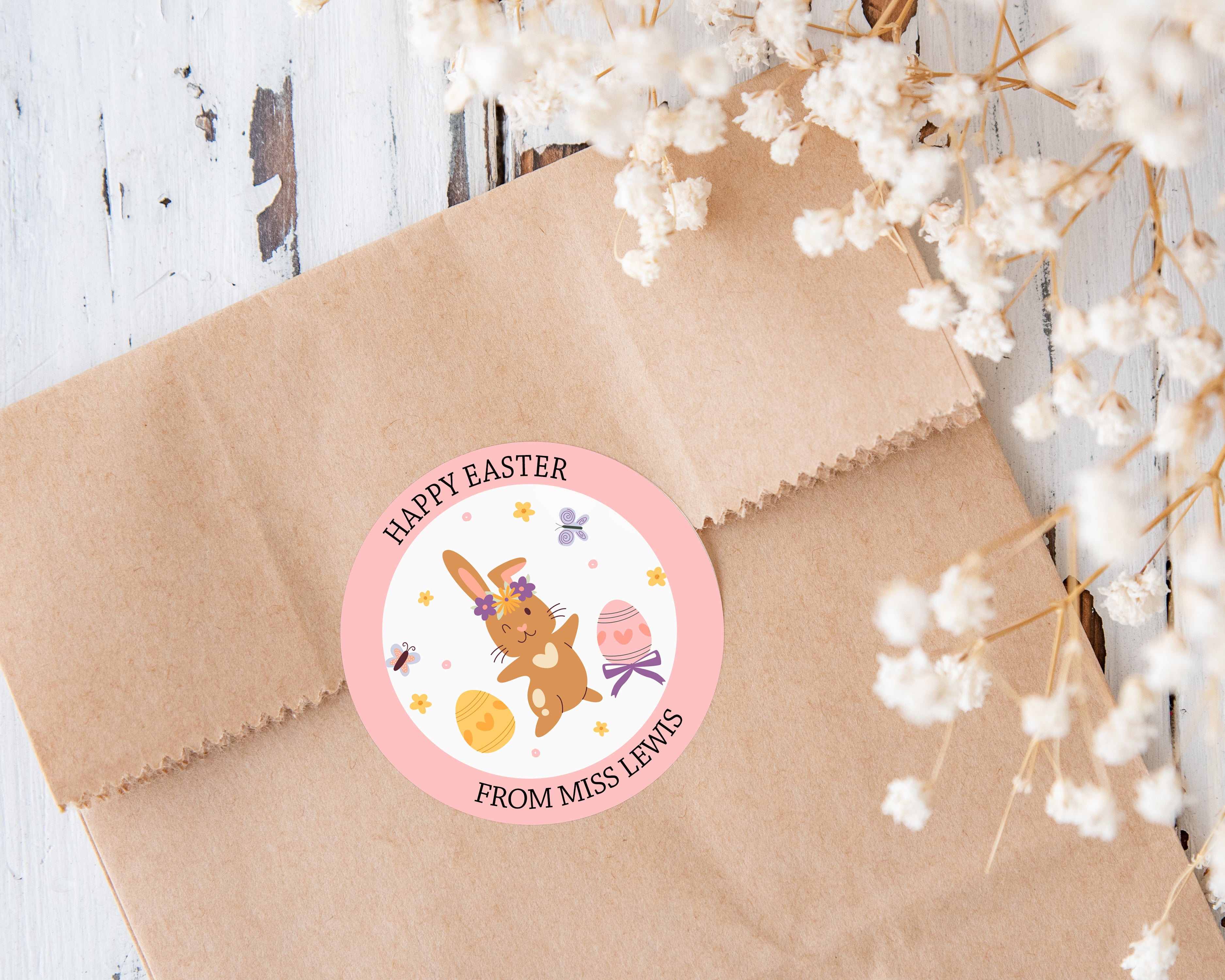 Personalised Easter End-of-Term Gift Stickers – Thank You, Happy Easter from Teacher | School Rewards & Favors Bunny D3