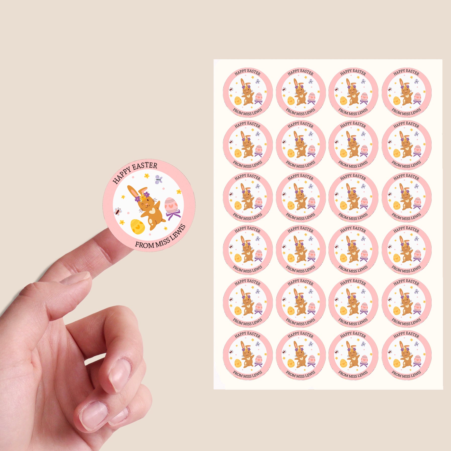 Personalised Easter End-of-Term Gift Stickers – Thank You, Happy Easter from Teacher | School Rewards & Favors Bunny D3