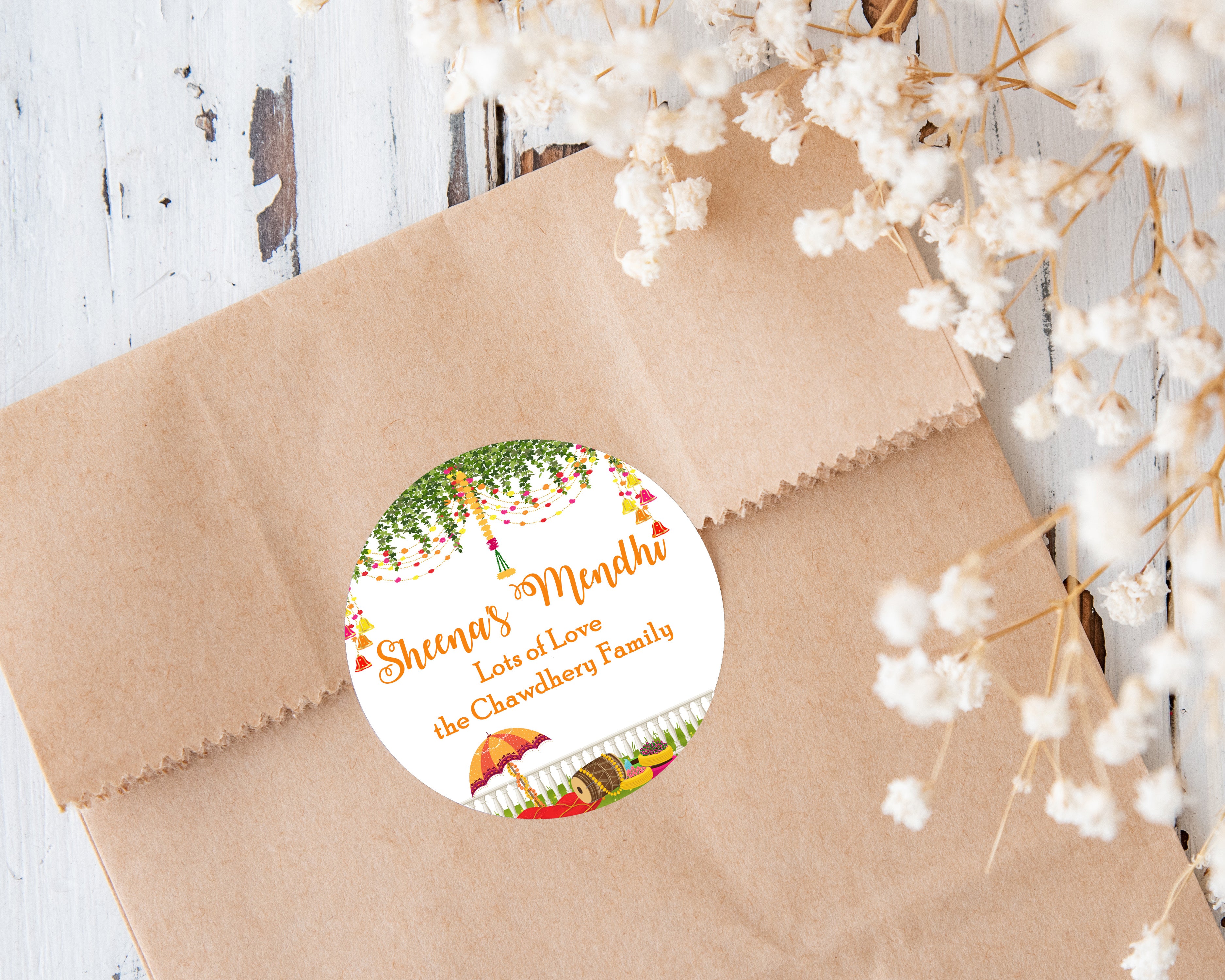 Personalised Mehendi / Mendhi Night Wedding Celebration Event Favour Gift x 35 Stickers