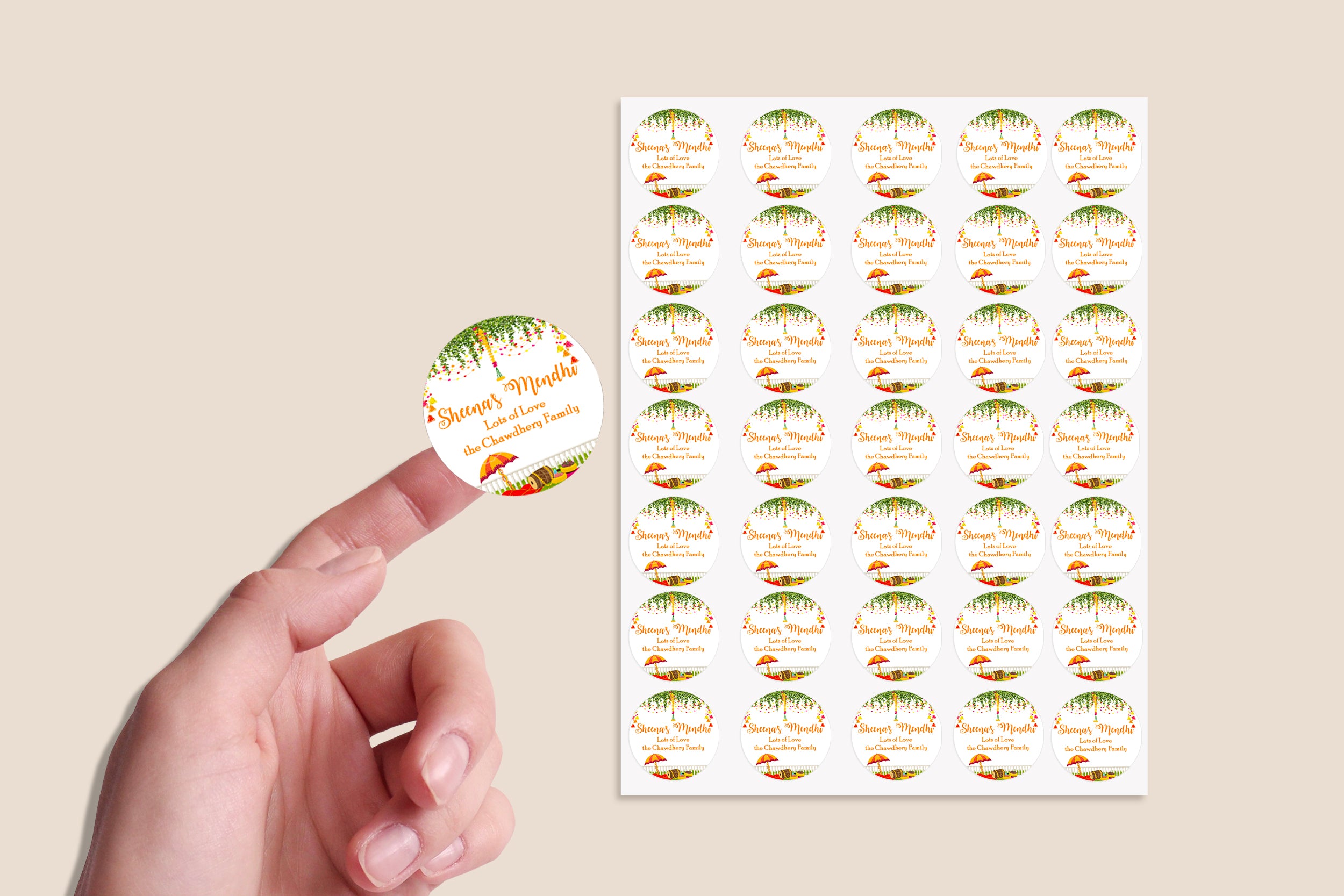 Personalised Mehendi / Mendhi Night Wedding Celebration Event Favour Gift x 35 Stickers