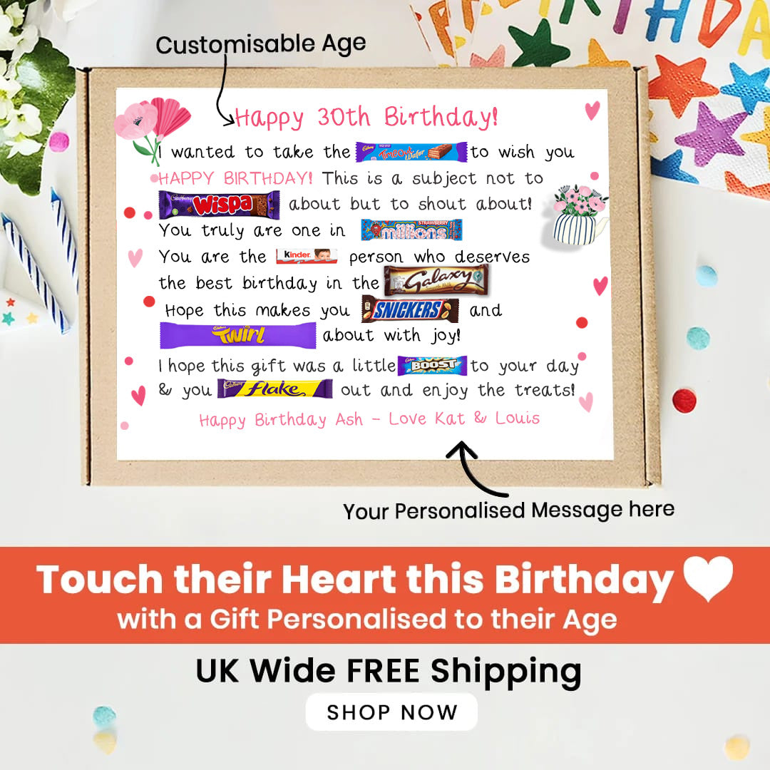 Personalised Birthday Gift 21st 18th 30th 40th Poem Chocolate Treats Box Hamper Sweet Present Gift for all ages Him/Her