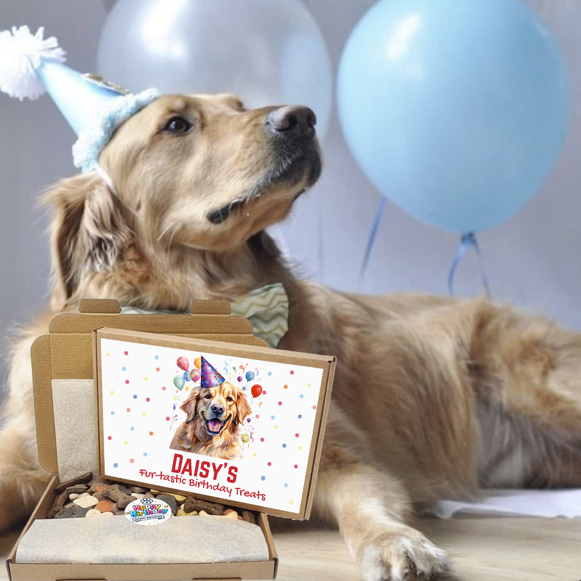 Personalised Dog Birthday Gift Box Treat – Custom Birthday Gifts for Any Breed – Holiday Puppy Treats & Doggy Present