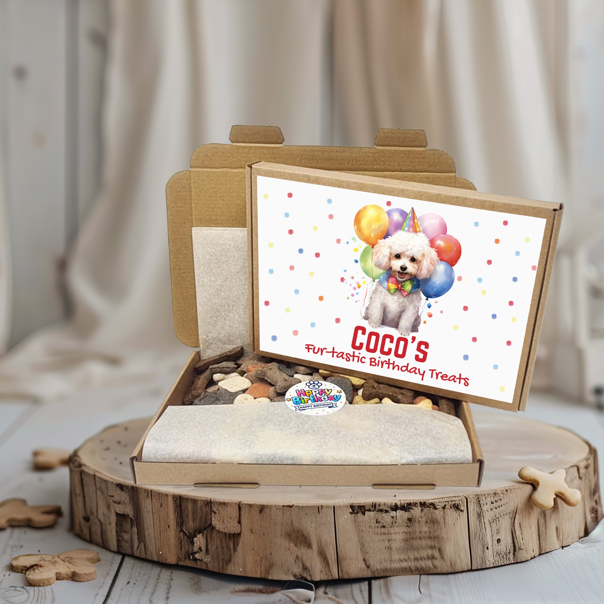 Personalised Dog Birthday Gift Box Treat – Custom Birthday Gifts for Any Breed – Holiday Puppy Treats & Doggy Present