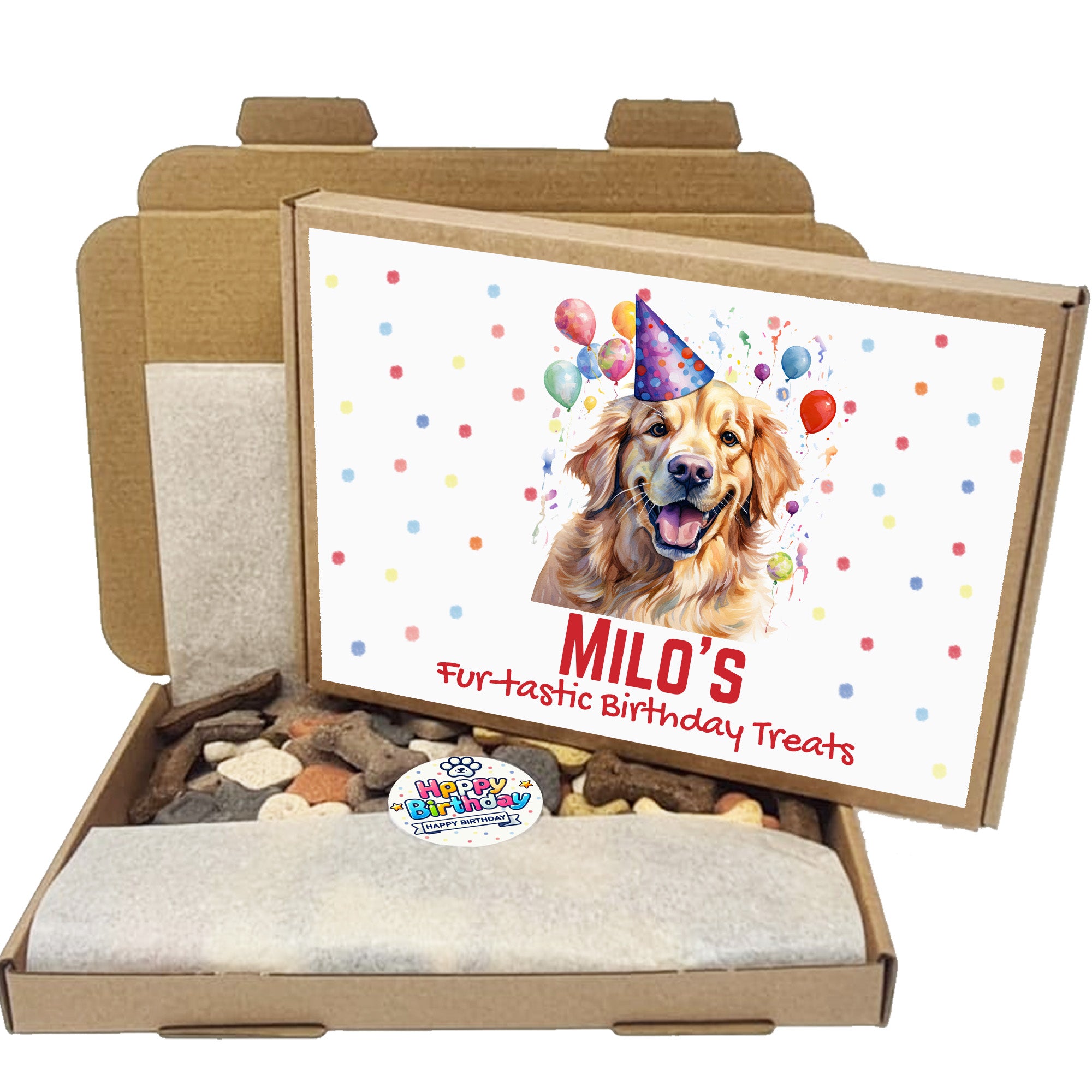 Personalised Dog Birthday Gift Box Treat – Custom Birthday Gifts for Any Breed – Holiday Puppy Treats & Doggy Present