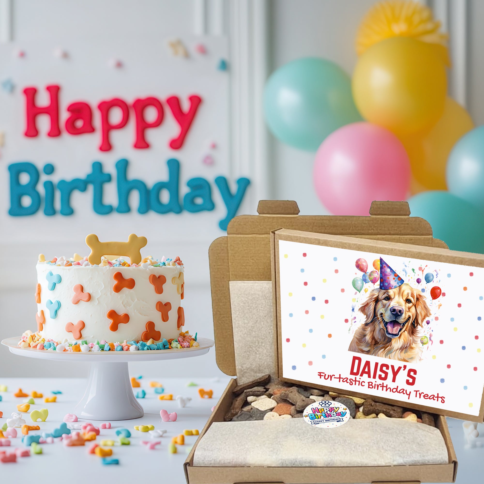 Personalised Dog Birthday Gift Box Treat – Custom Birthday Gifts for Any Breed – Holiday Puppy Treats & Doggy Present