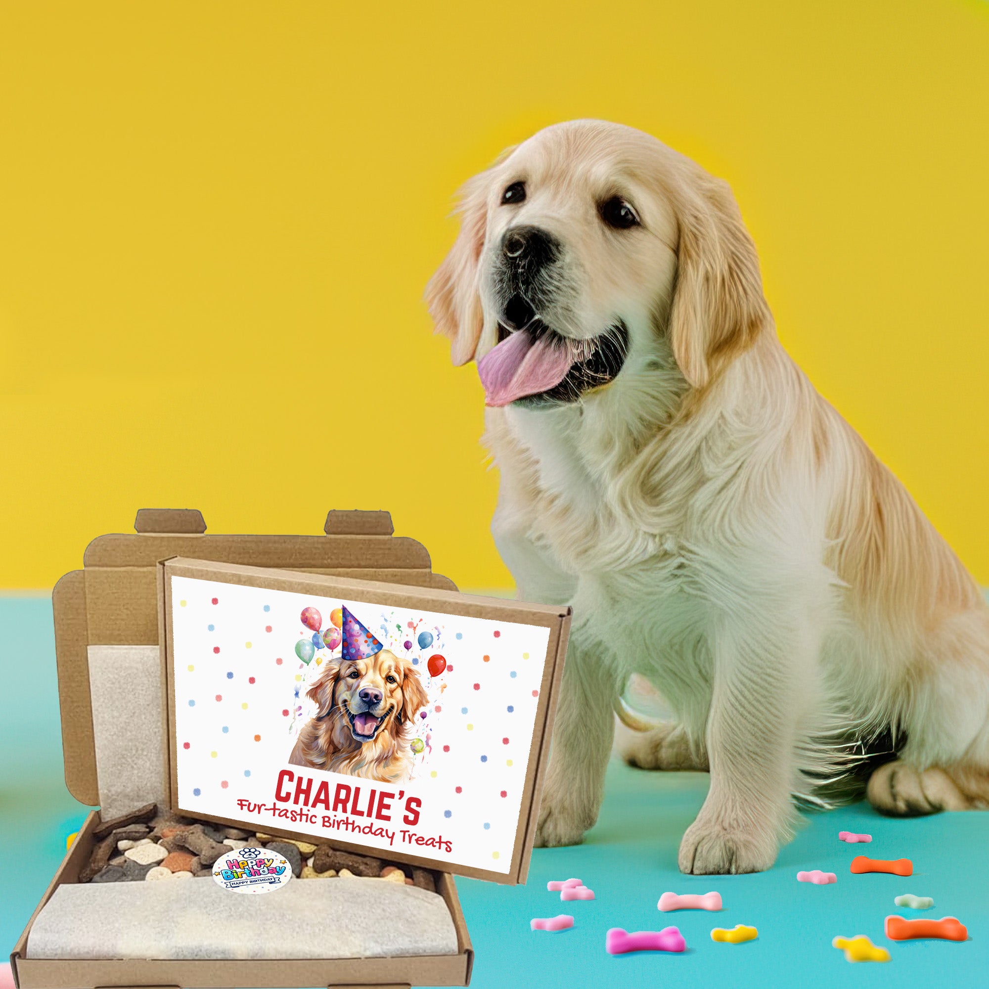 Personalised Dog Birthday Gift Box Treat – Custom Birthday Gifts for Any Breed – Holiday Puppy Treats & Doggy Present