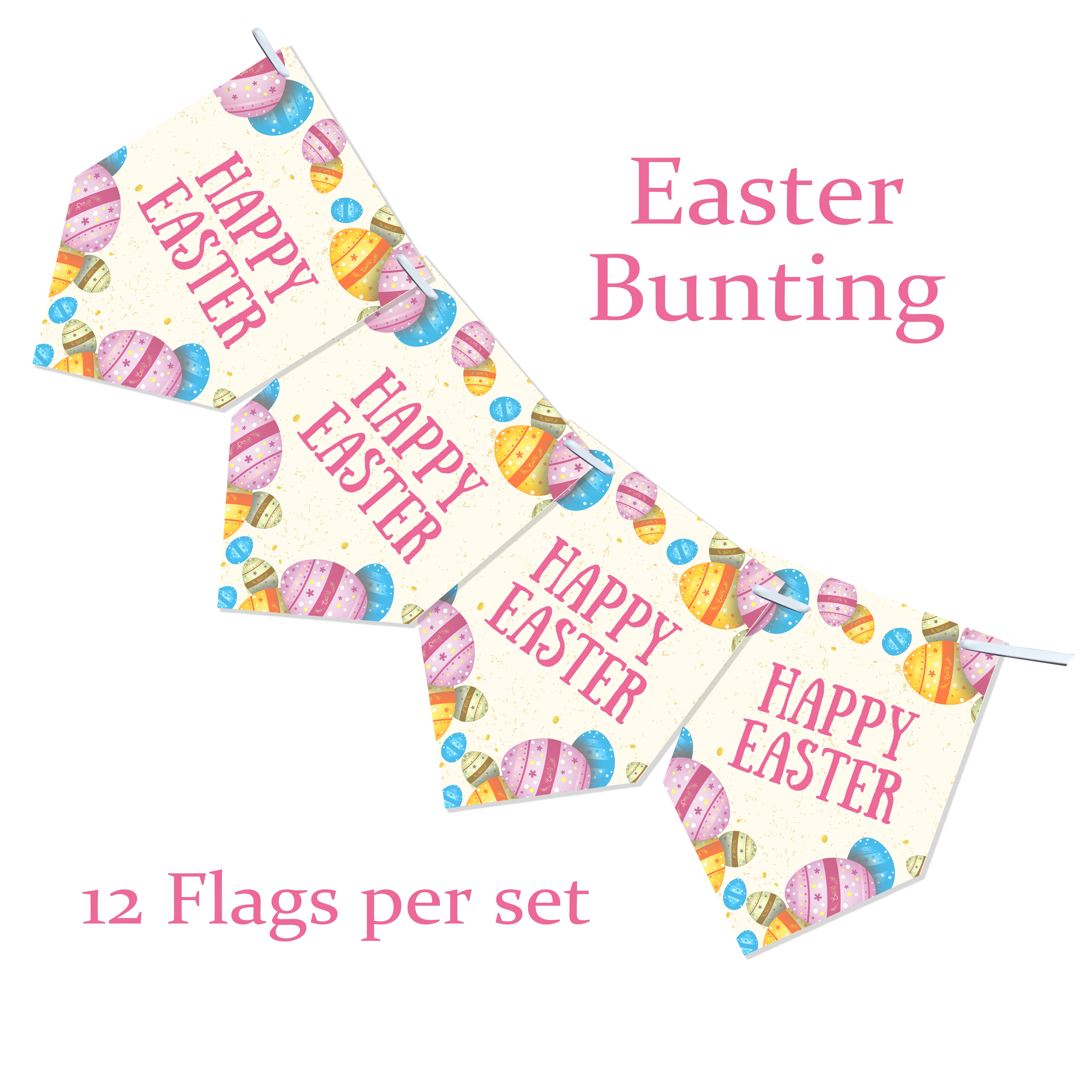 Happy Easter Spring Bunting | Easter Party Decoration | Pastel Pendant Banner | Home & Garden Decor | 12 Flags