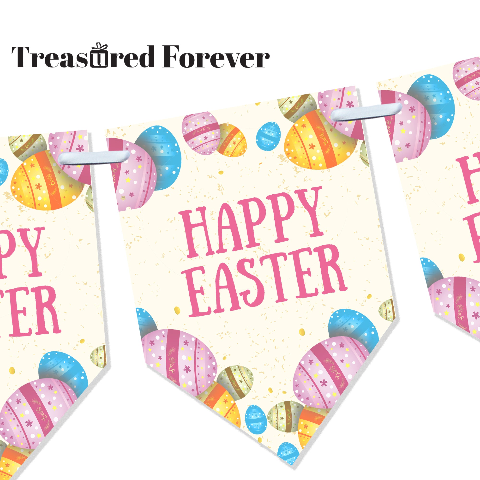 Happy Easter Spring Bunting | Easter Party Decoration | Pastel Pendant Banner | Home & Garden Decor | 12 Flags