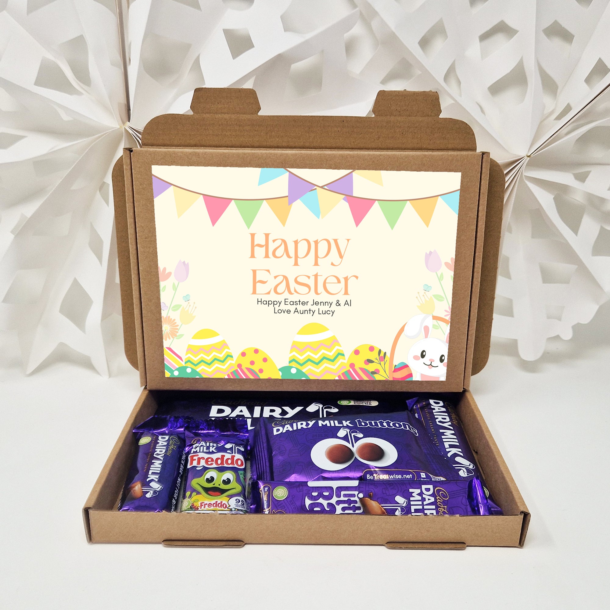 Personalised Easter Chocolate Treat Box – Mini Eggs, Lindt, Cadbury | Letterbox Gift for Chocoholics | Custom Easter Treats & Gifts