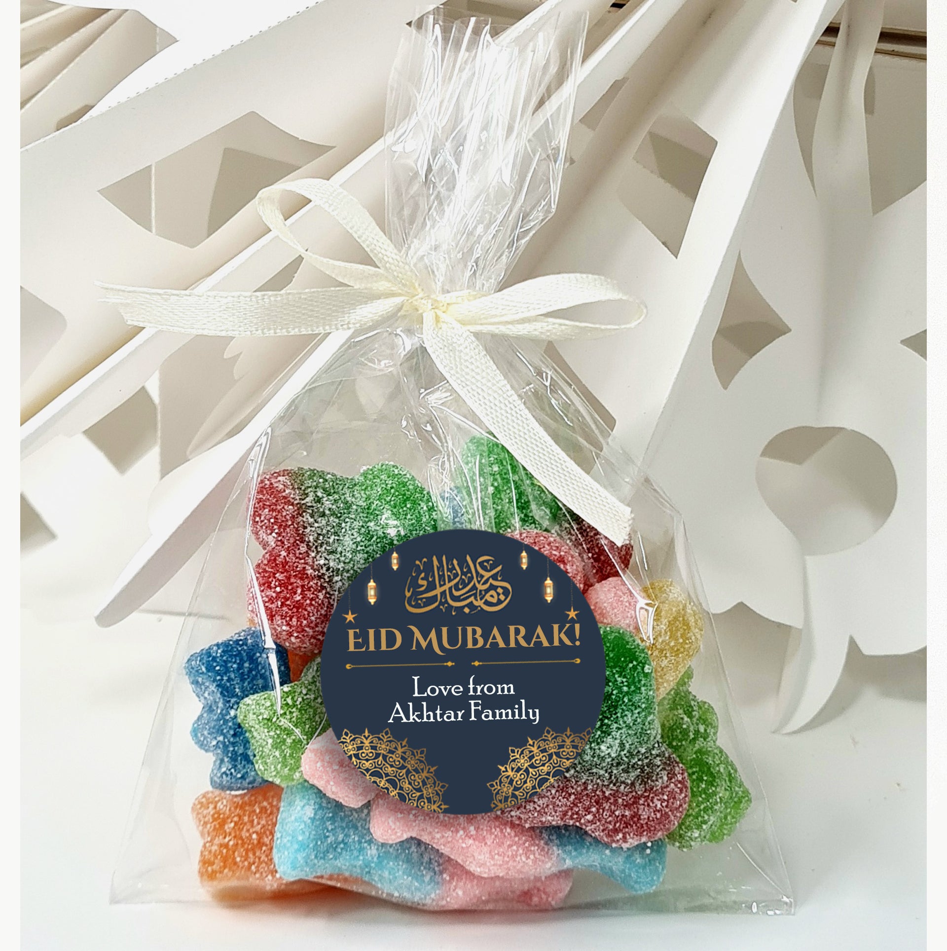 Personalised Eid Mubarak Sweet bags Stickers Ramadan Mubarak Sweets | Halal Sweet Cones | Eid Sweets Party Favours | Gifts for Ramadan