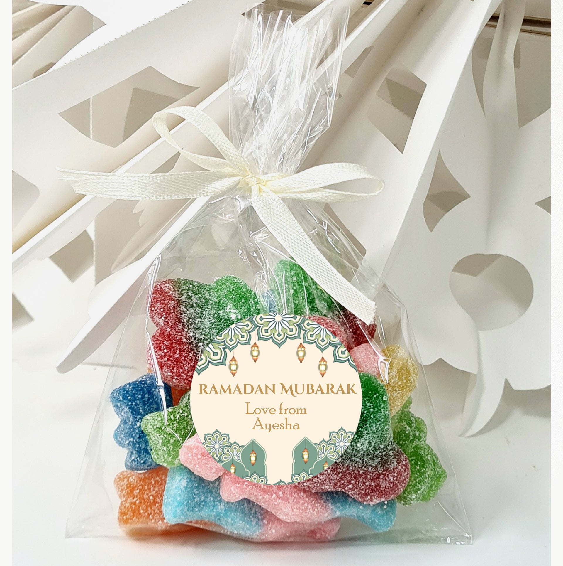 Personalised Eid Mubarak Sweet bags Stickers Ramadan Mubarak Sweets | Halal Sweet Cones | Eid Sweets Party Favours | Gifts for Ramadan