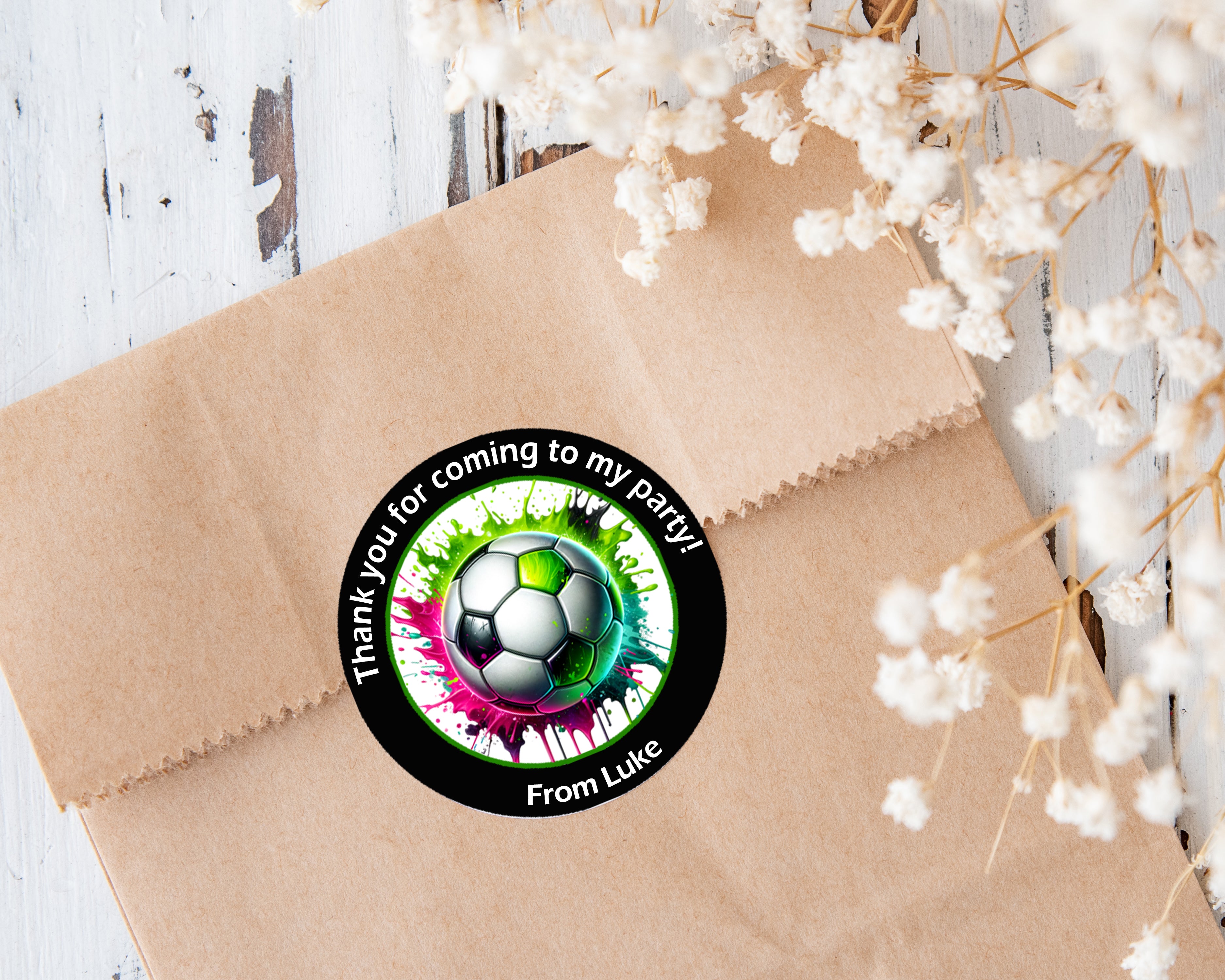 Personalised Football Birthday Stickers – Party Thank You Stickers for Sweet Cones & Favour Bags