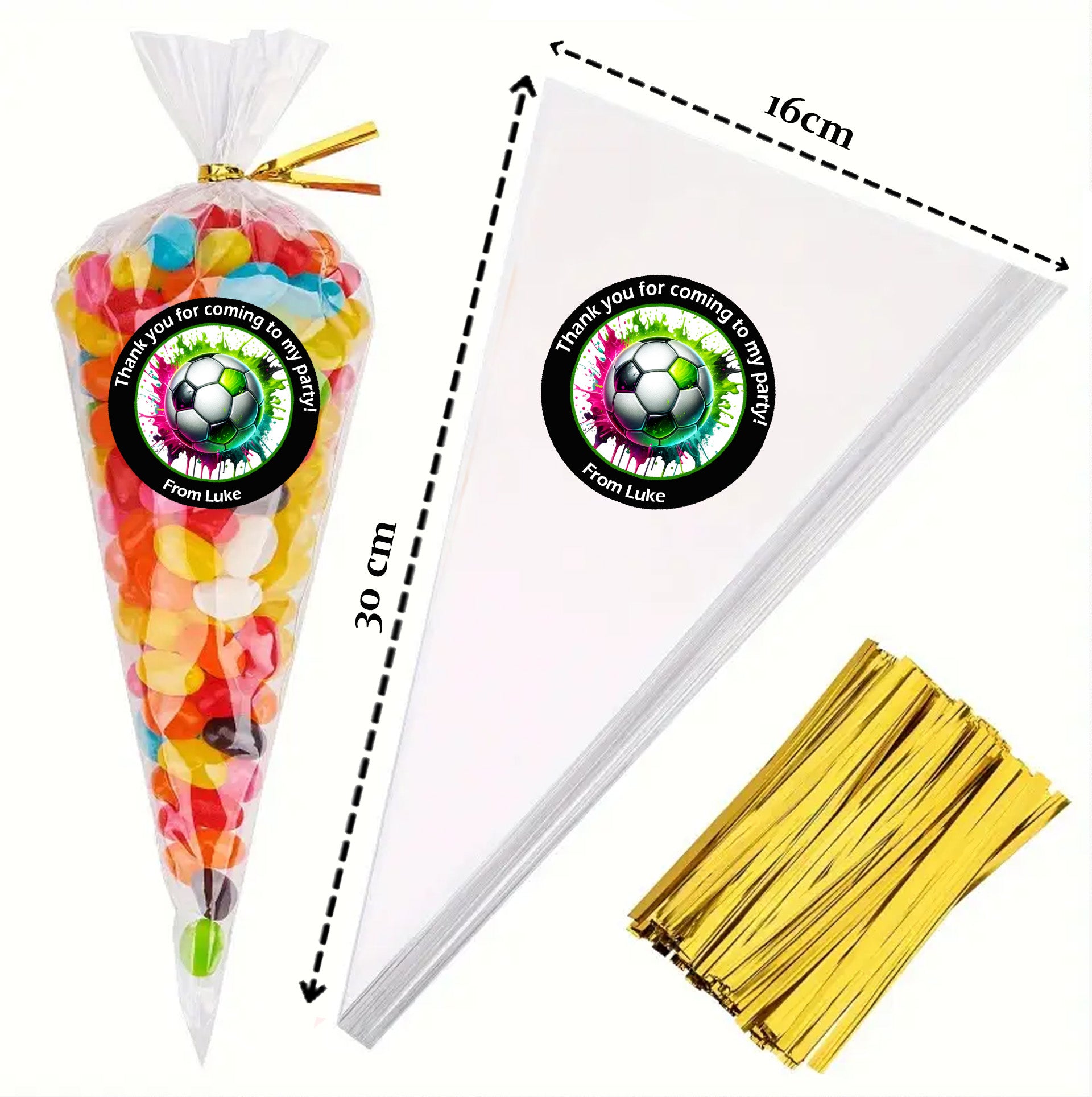 Personalised Football Birthday Stickers – Party Thank You Stickers for Sweet Cones & Favour Bags