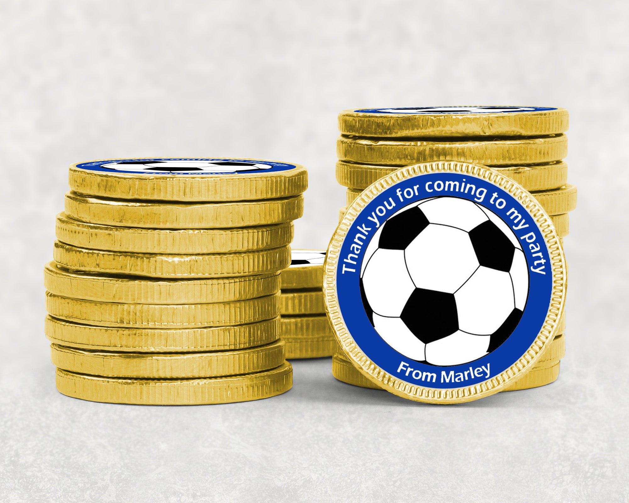 Personalised Football Birthday Chocolate Coins – Gold Foil Party Favours | Custom Name Stickers | Kids Party Bags | Bulk Options