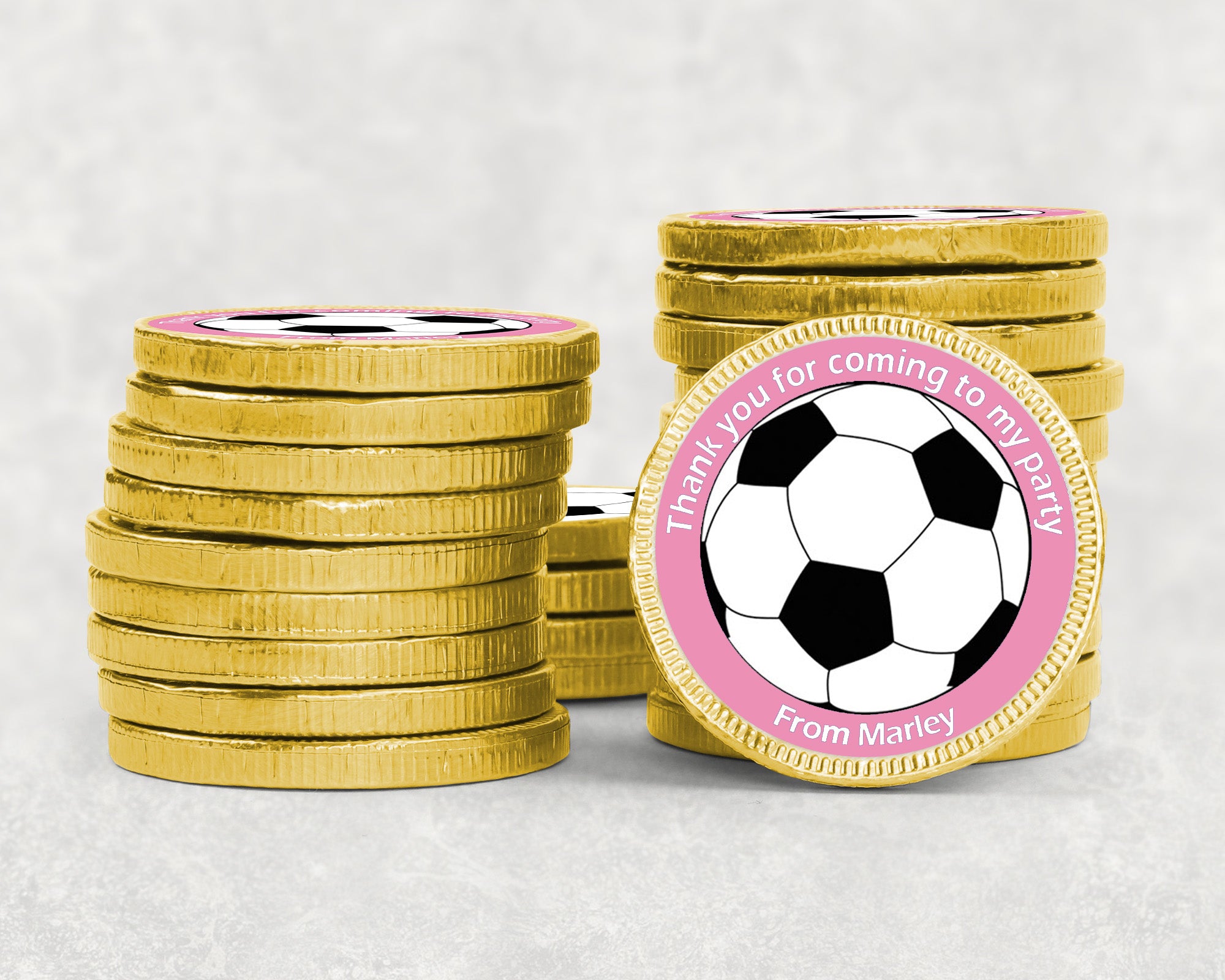 Personalised Football Birthday Chocolate Coins – Gold Foil Party Favours | Custom Name Stickers | Kids Party Bags | Bulk Options