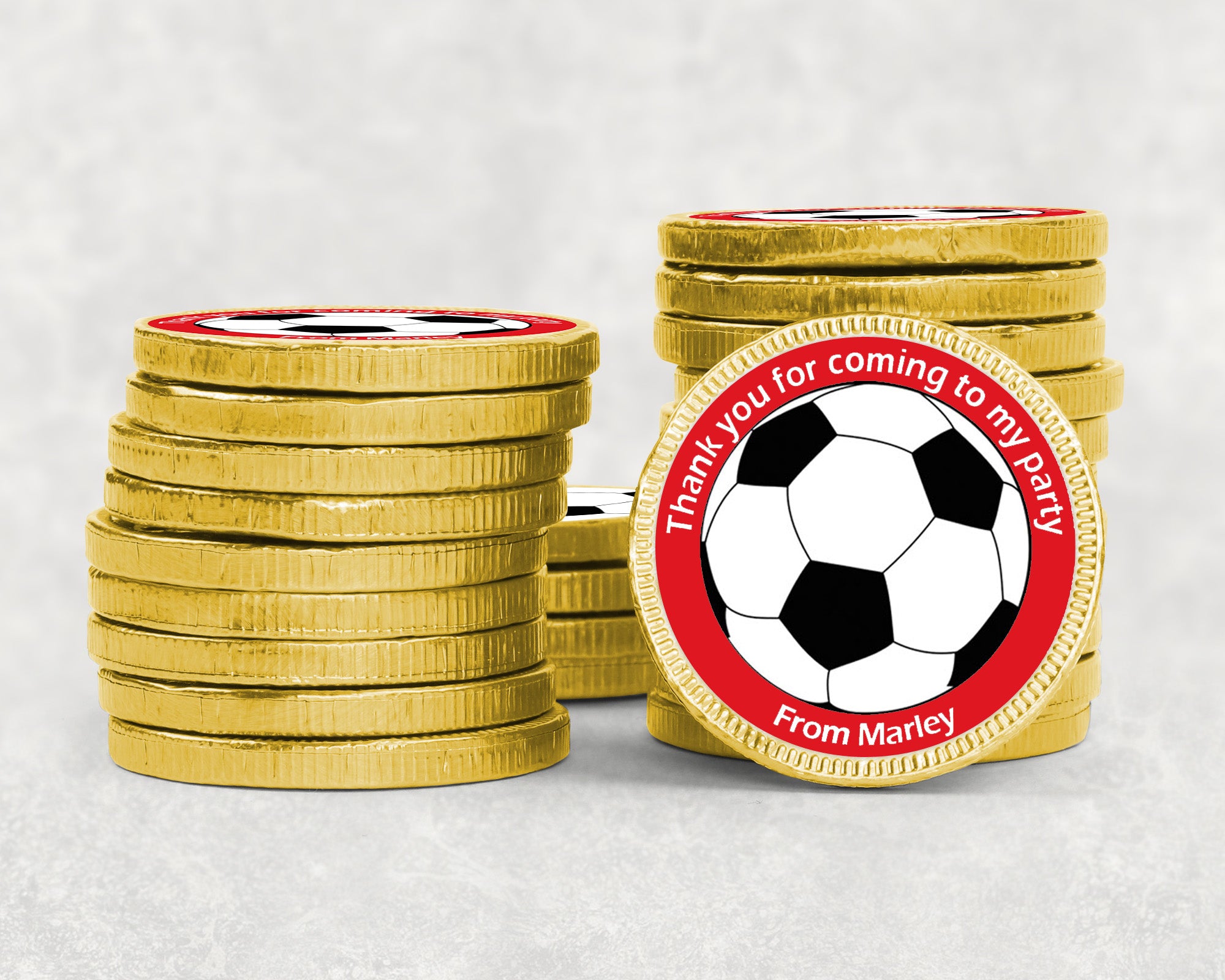 Personalised Football Birthday Chocolate Coins – Gold Foil Party Favours | Custom Name Stickers | Kids Party Bags | Bulk Options