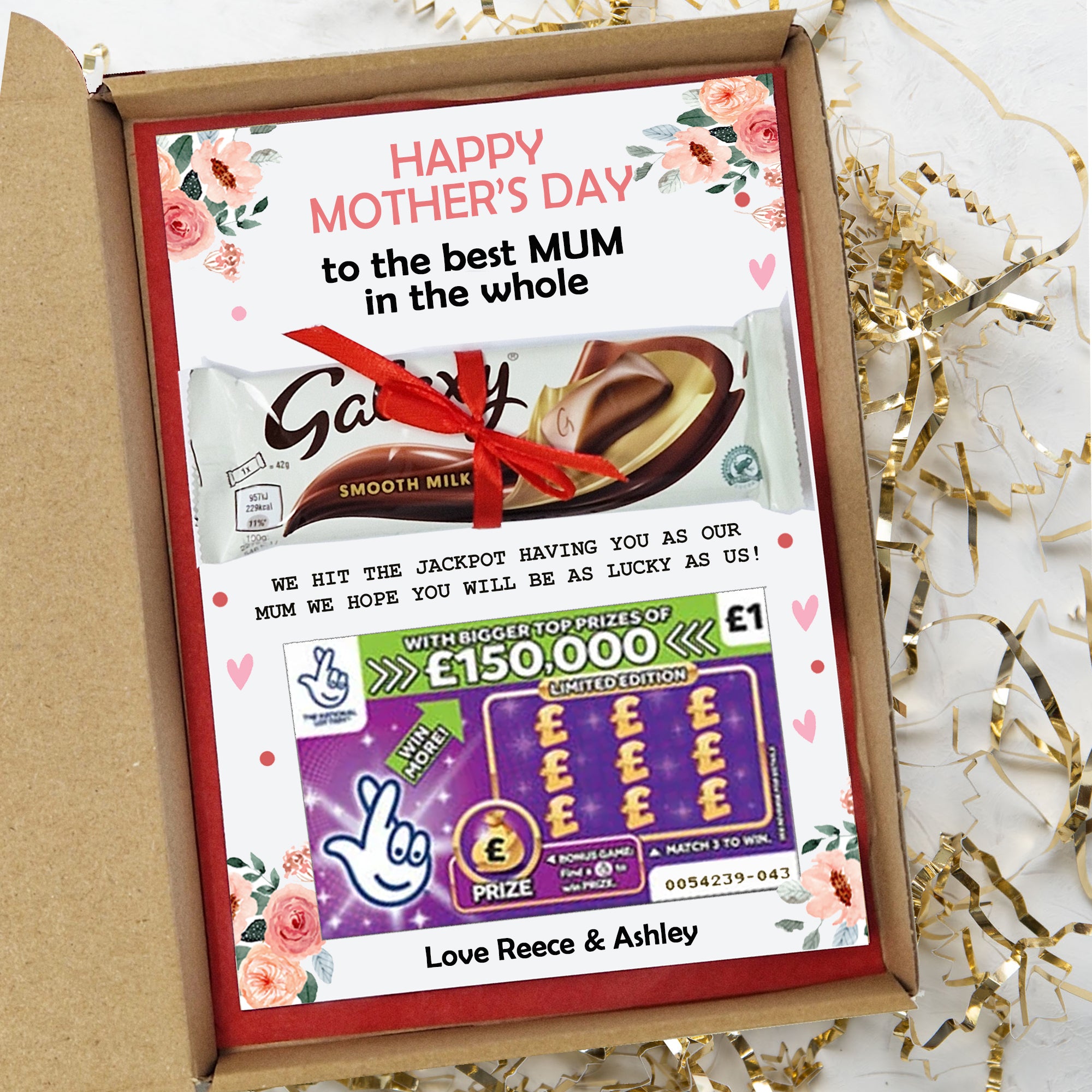 Personalised Mother’s Day Gift Box – Galaxy Chocolate & Lottery Scratchcard | Unique Gift for Mum