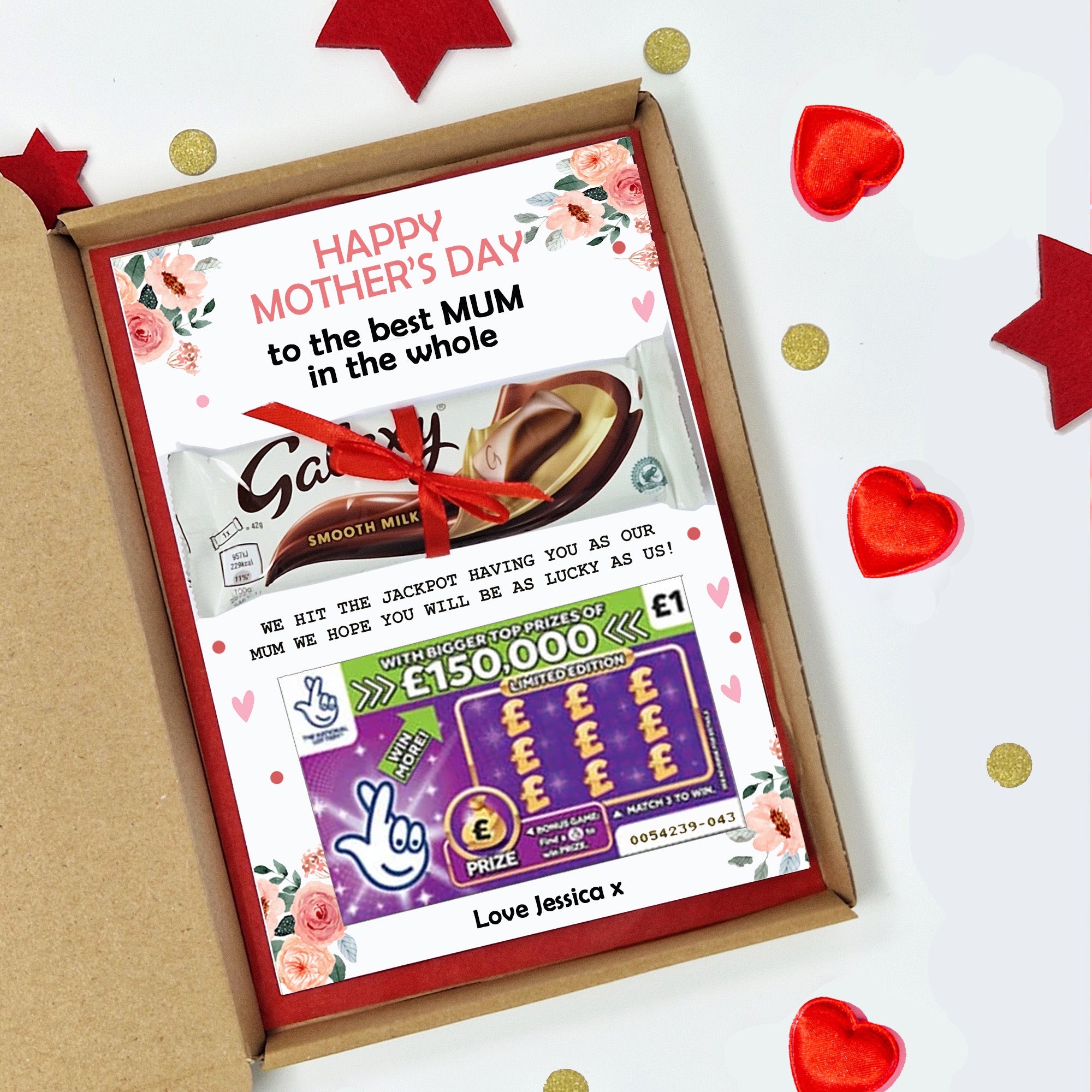 Personalised Mother’s Day Gift Box – Galaxy Chocolate & Lottery Scratchcard | Unique Gift for Mum