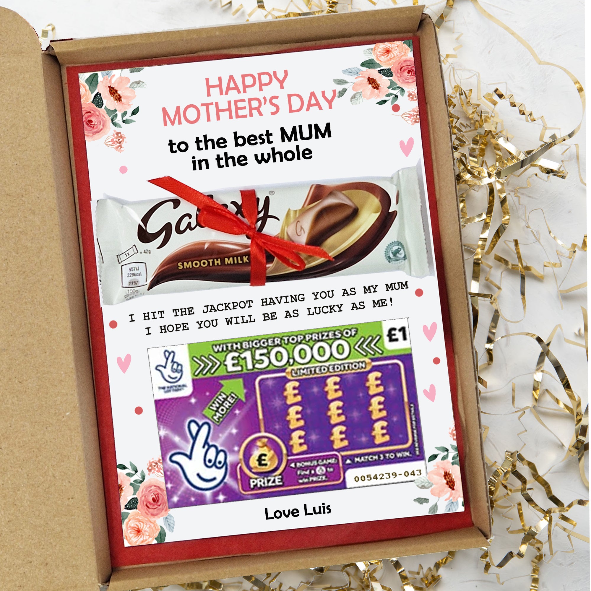 Personalised Mother’s Day Gift Box – Galaxy Chocolate & Lottery Scratchcard | Unique Gift for Mum