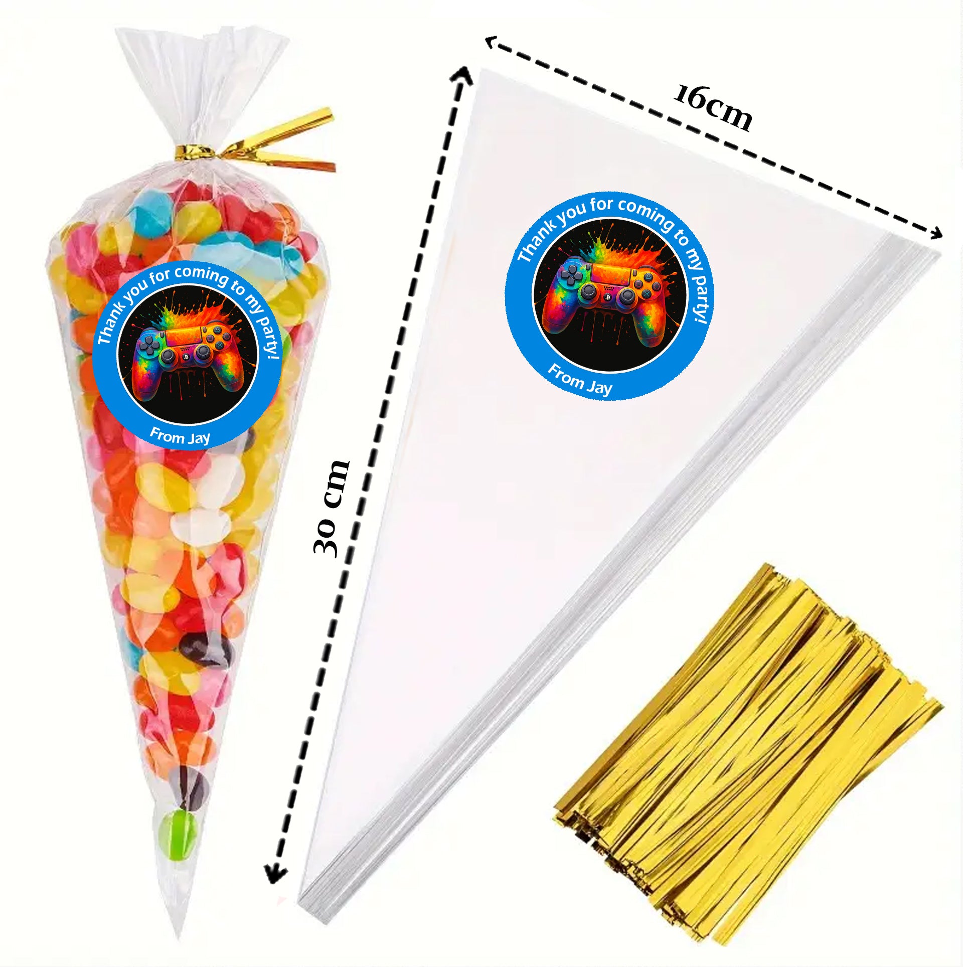 Personalised Gaming Party Stickers – Perfect for Boys’ Birthdays & Sweet ConesLevel Up! Video Game Party Stickers