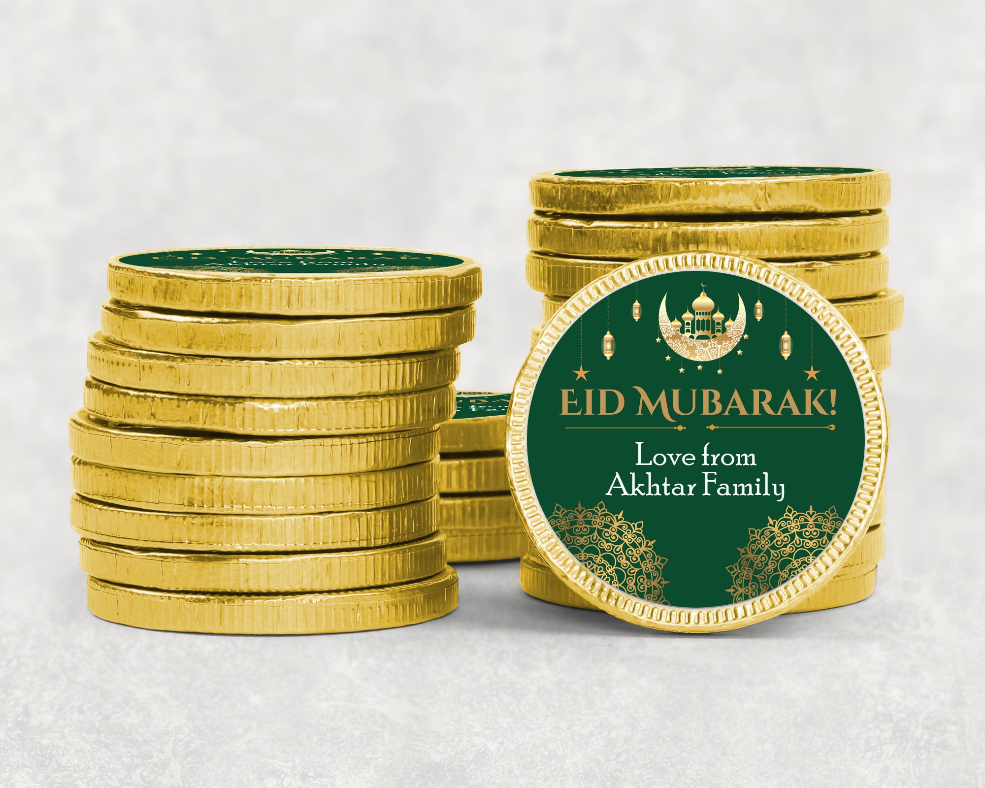 Personalised Eid Ramadan chocolate Coins Luxury Gold foiled discs- gifting, Eid, gold