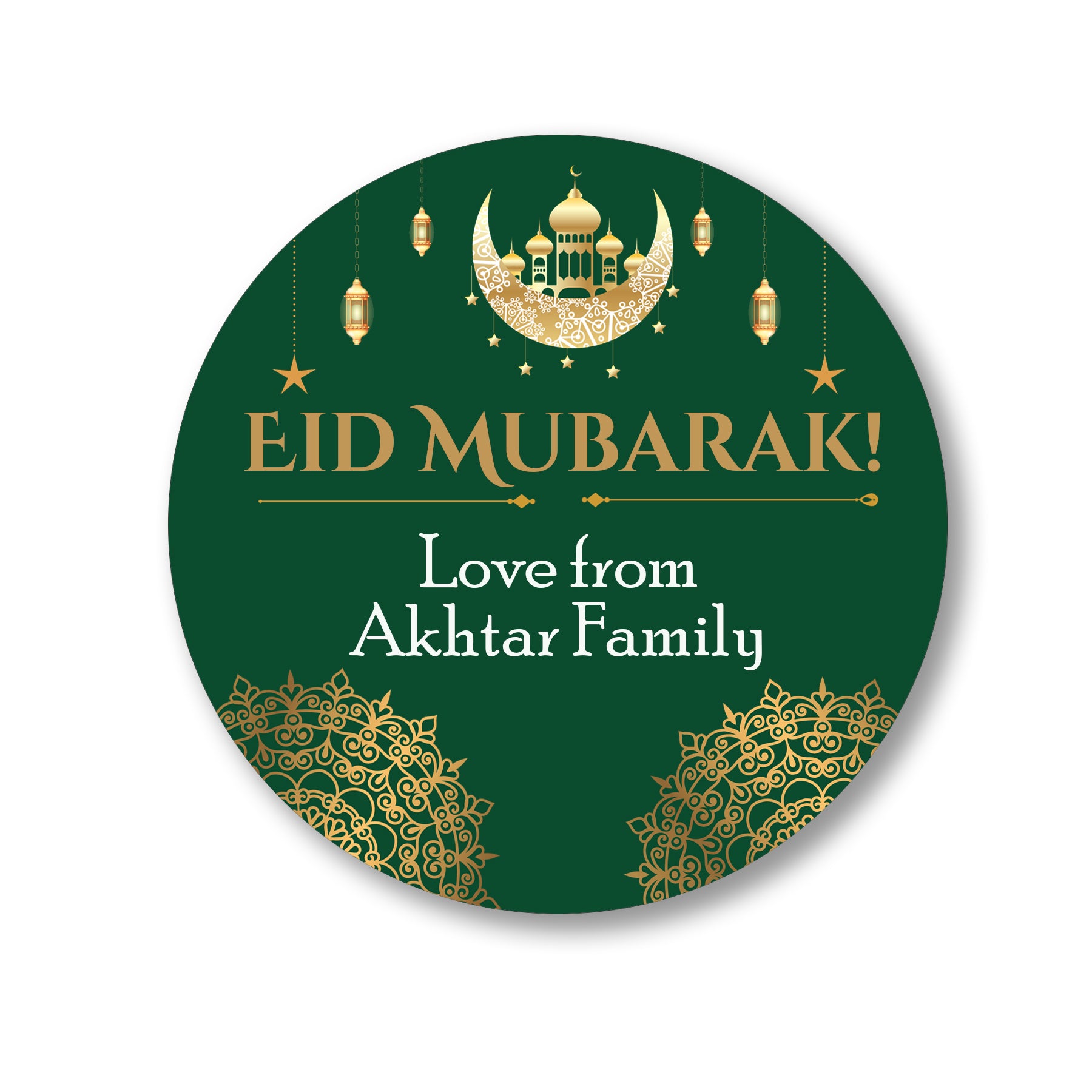 Personalised Eid Mubarak & Ramadan Kareem Celebration sticker sheet - 35 round stickers, paper eid celebration stickers, Eid Mubarak labels